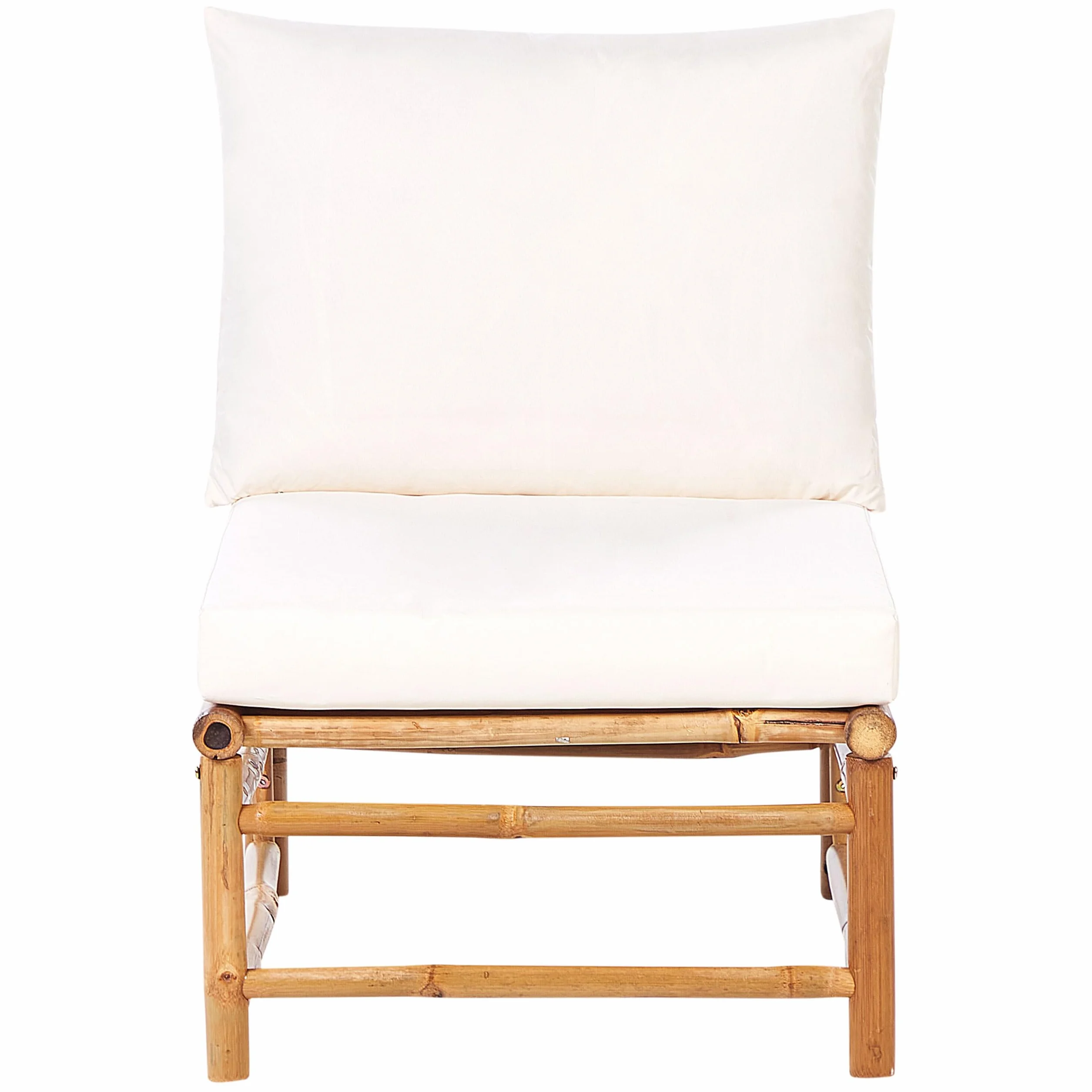 Beliani 1 Place de Siège de Jardin Modulable en Bambou sans Accoudoirs Rembourré avec Coussins Extérieur Blanc Cassé Cerreto
