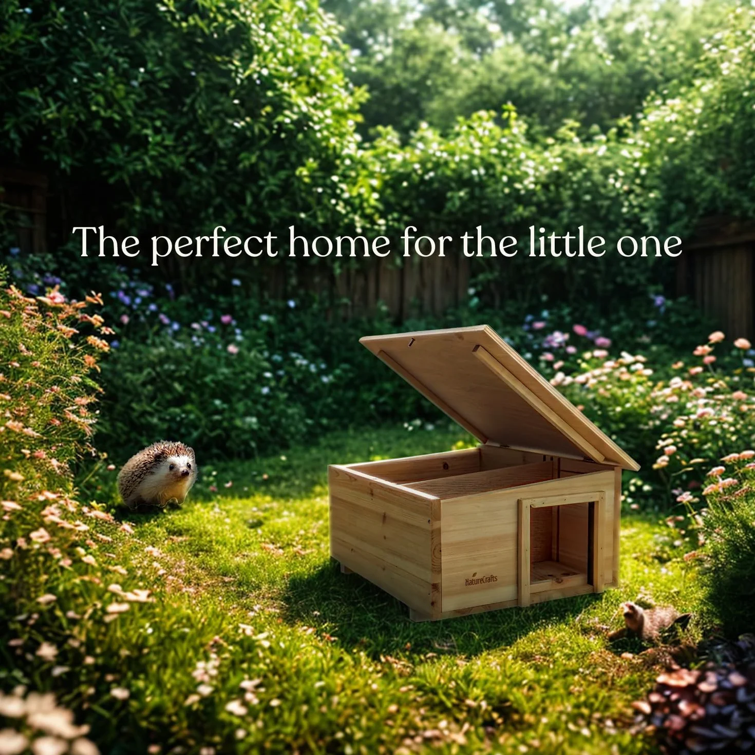 NatureCrafts Maison pour hérisson en bois étanche double ventilation Labyrinthe réglable tunnel accessible 1,5 cm épaisseur