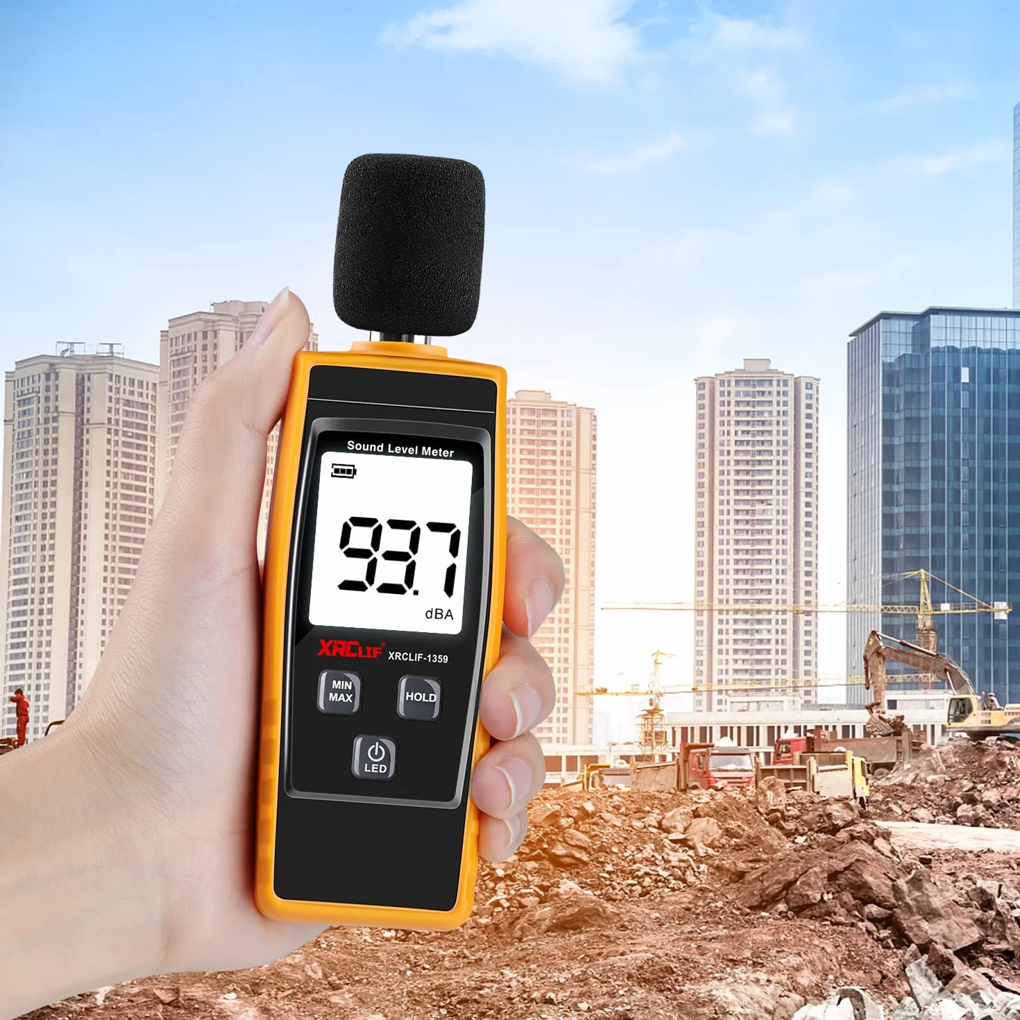 Sonomètre Portable Numérique 30-130 dB Décibels Testeur de Bruit Jaune