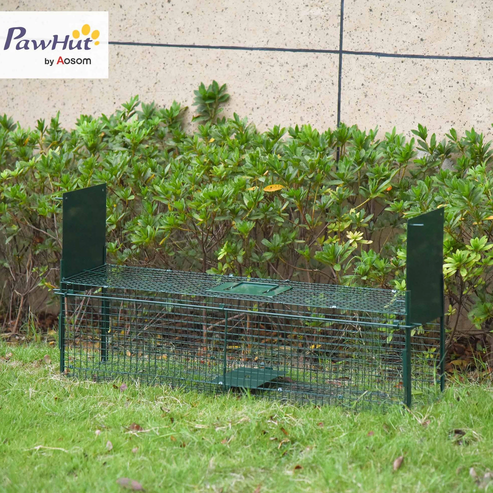 Pawhut Piège Capture Petits Animaux Lapin Rat 2 Entrées Poignée 100x25x28 cm Métal Vert
