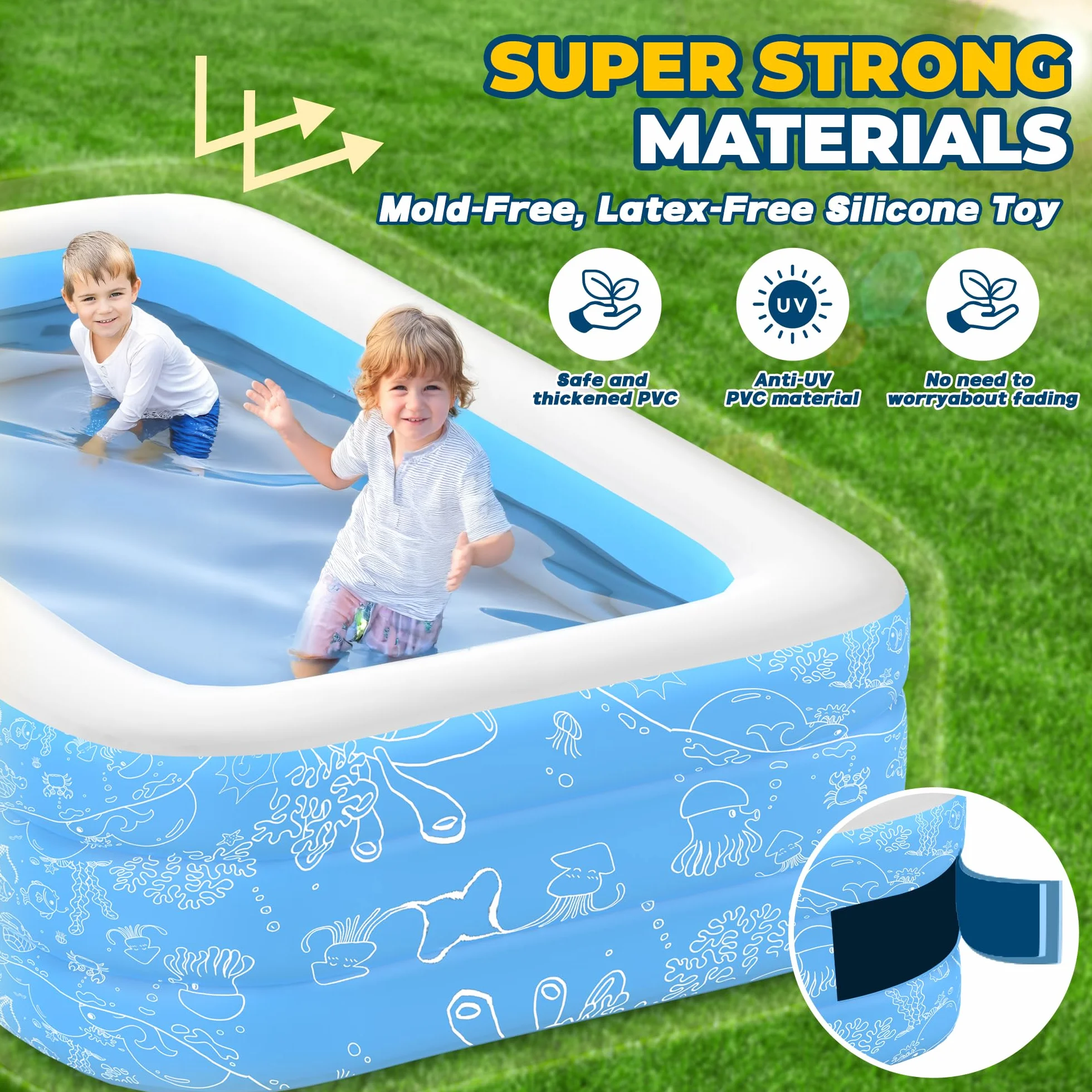 Piscine gonflable 180 x 137 x 58 cm pour enfants et adultes, durable