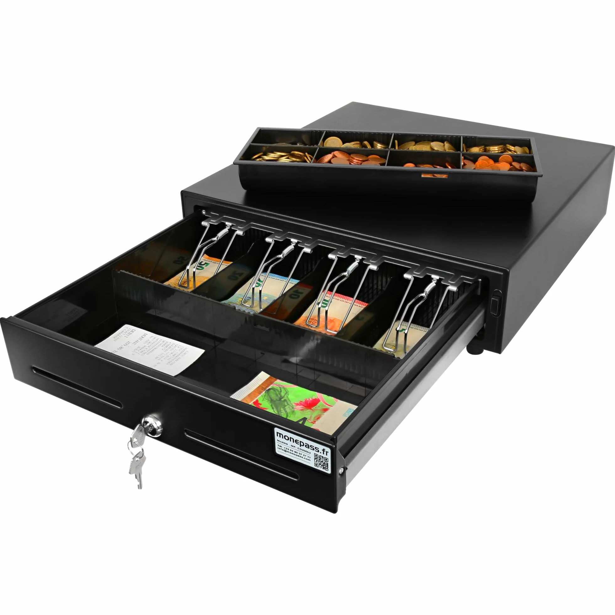 Monepass CD200b2-4B/8C Tiroir-caisse 41 cm à ouverture manuelle avec Insert amovible
