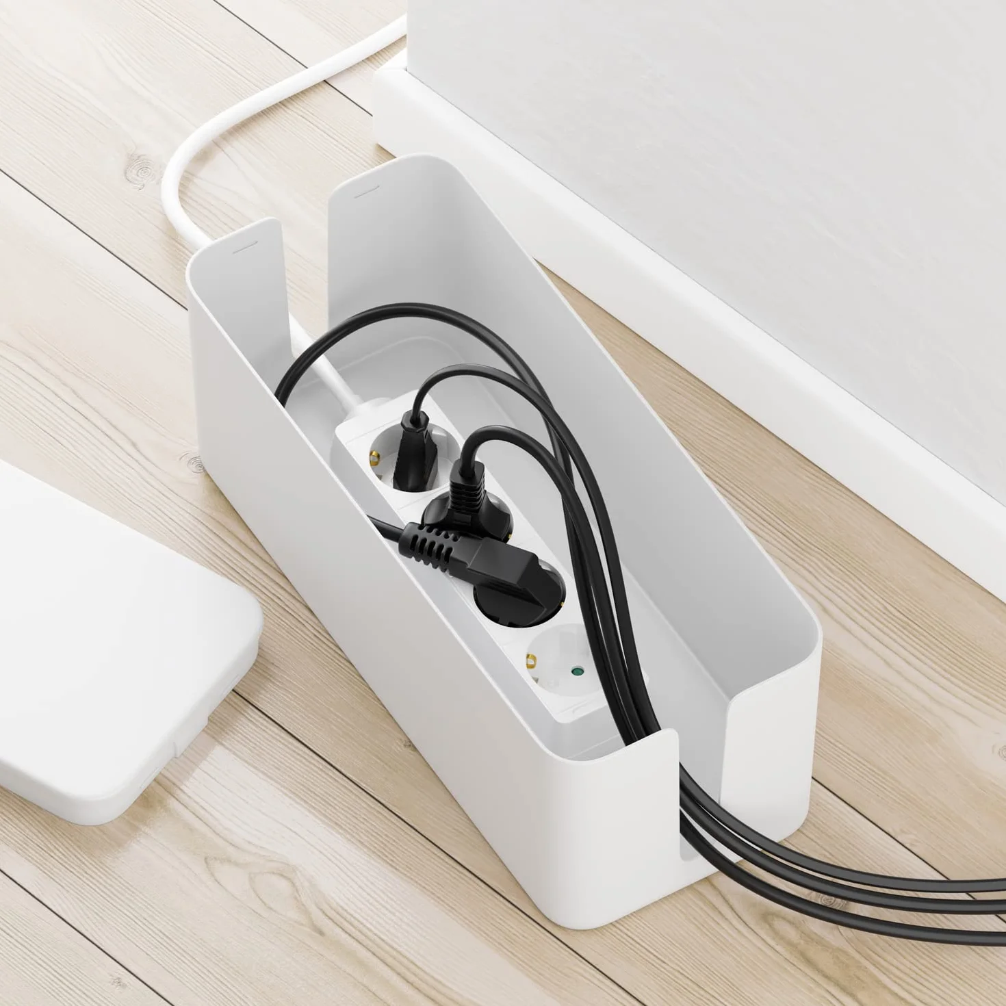 deleyCON Boîtier de Gestion des Câbles 32,7cm x 13,5cm x 12,5cm Plastique Robuste Blanc