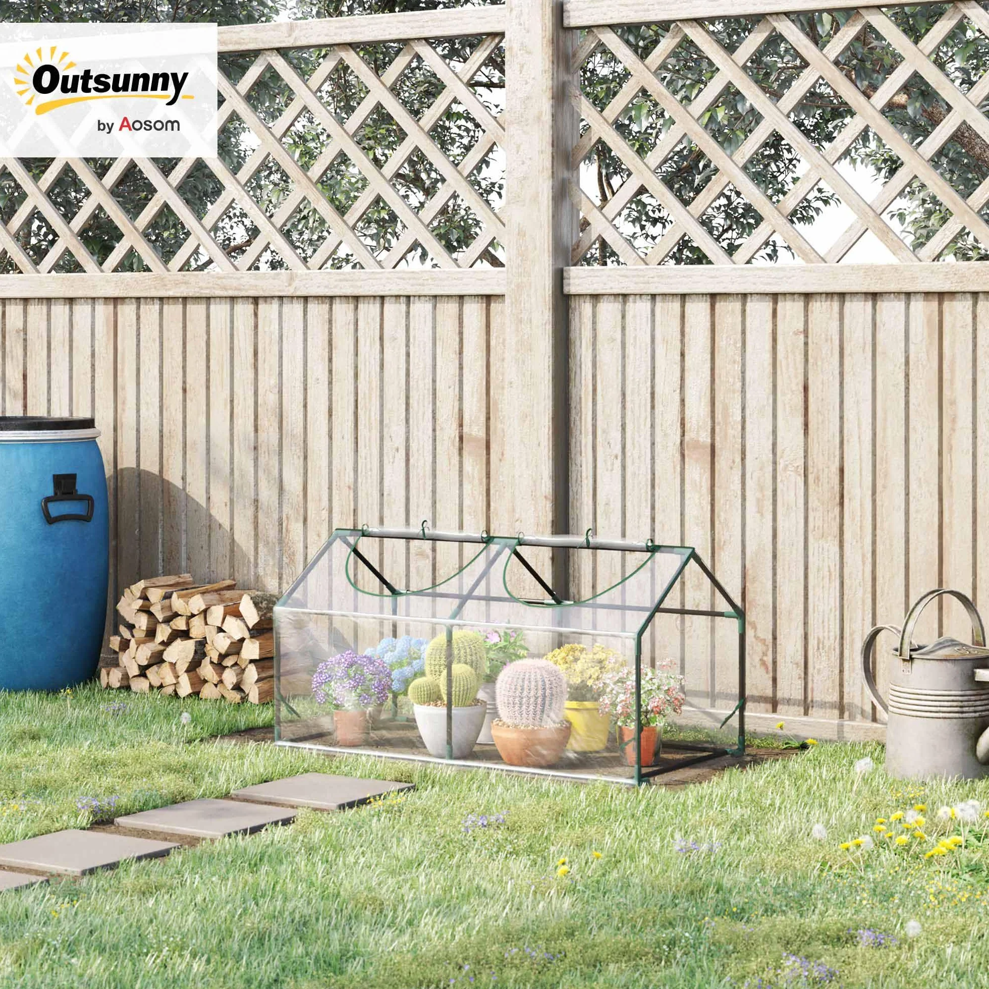 Outsunny Serre de Jardin, Mini Serre, 2 fenêtres zippées et enroulables, Couverture en Plastique, Cadre en Acier, 120 x 60 x 60 cm, Transparent