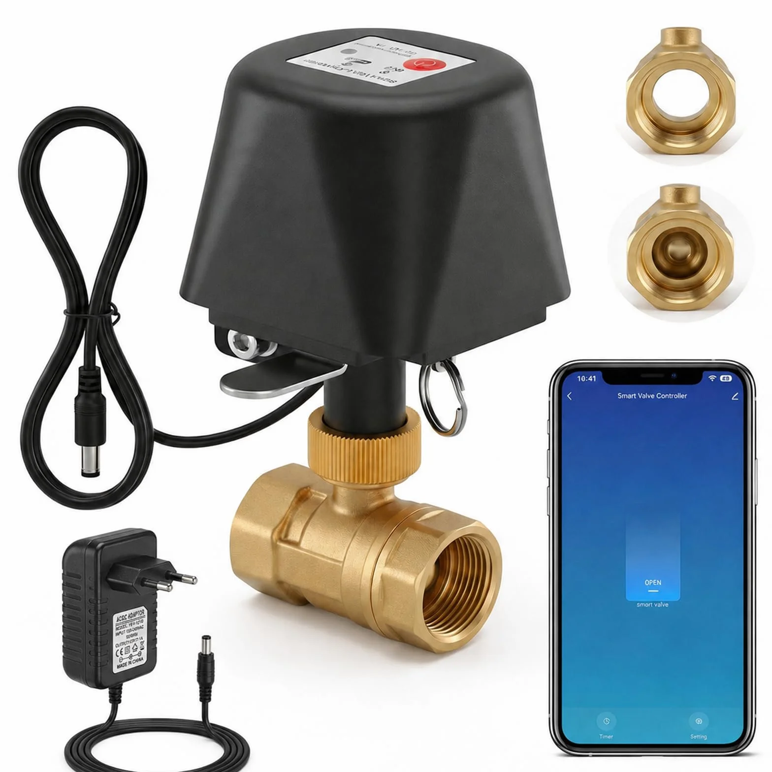 Vanne Connectée WiFi Motorisée Laiton 3/4 Pouce avec Minuteur Compatible Alexa Google Jardin Piscine