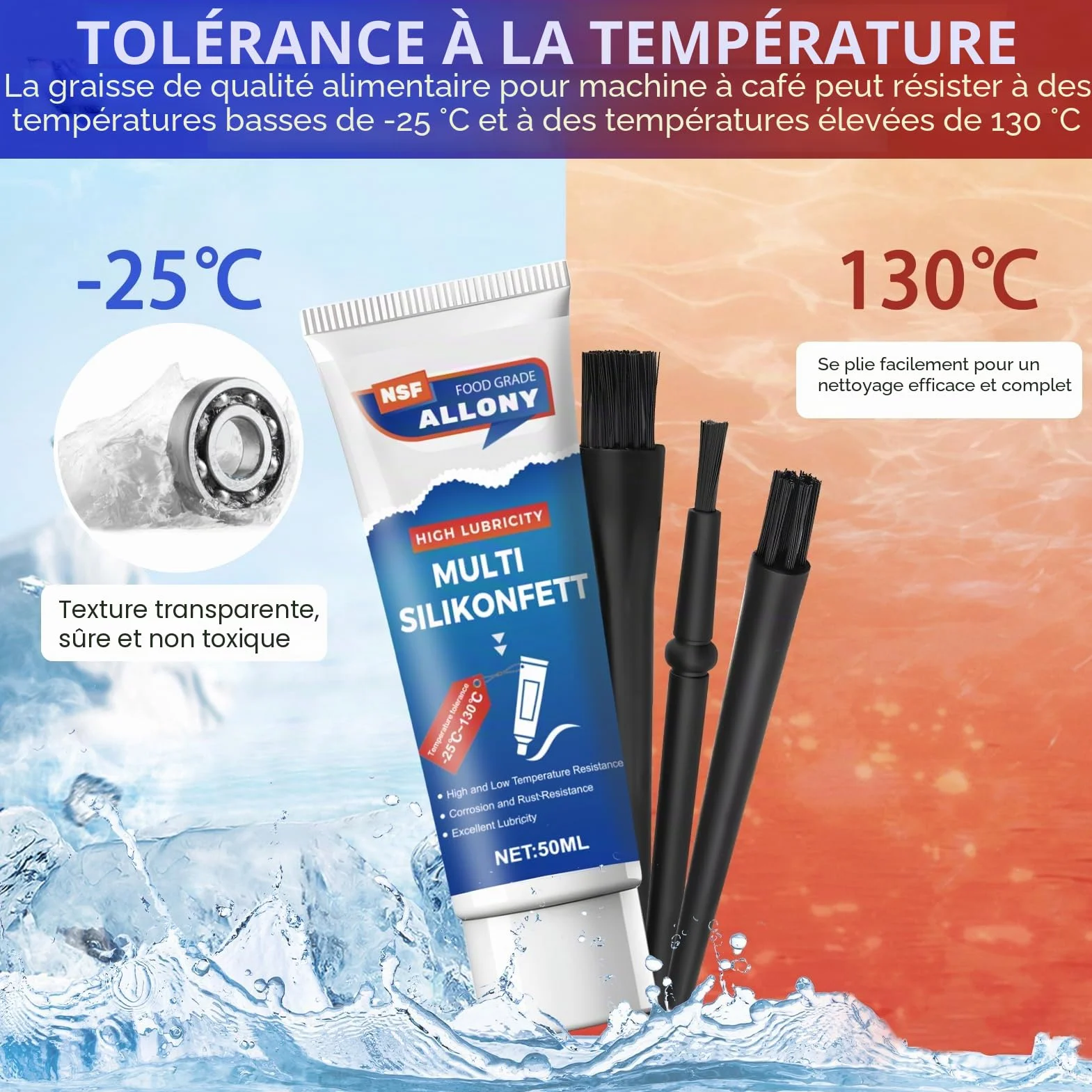 ALLONY Graisse Alimentaire Machine à Café 50ml, Graisse Silicone pour Joints et Joints Toriques