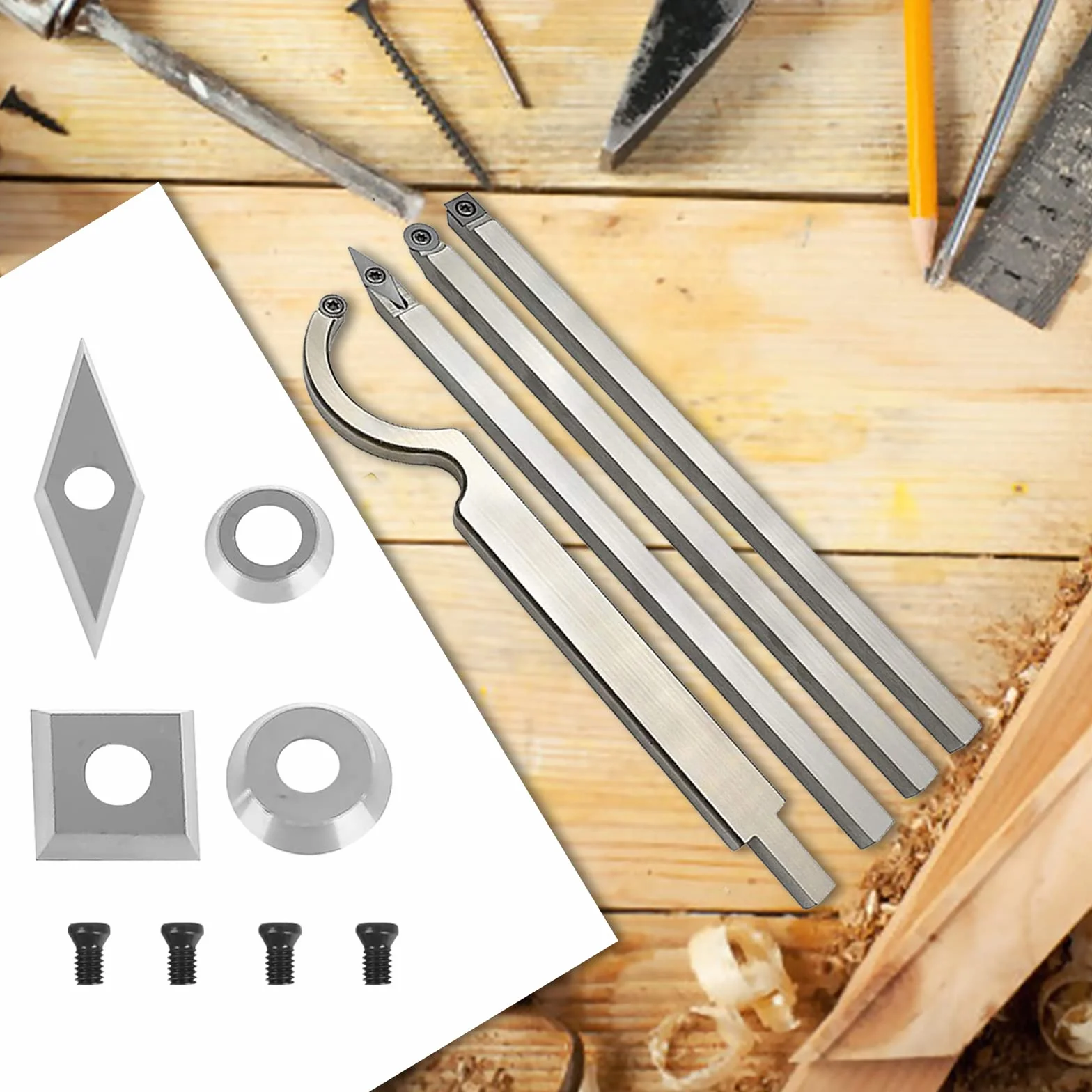 Plaquettes Carbure 16 Pièces Kit de Fers à Tourner CNC pour Bois Vis M4