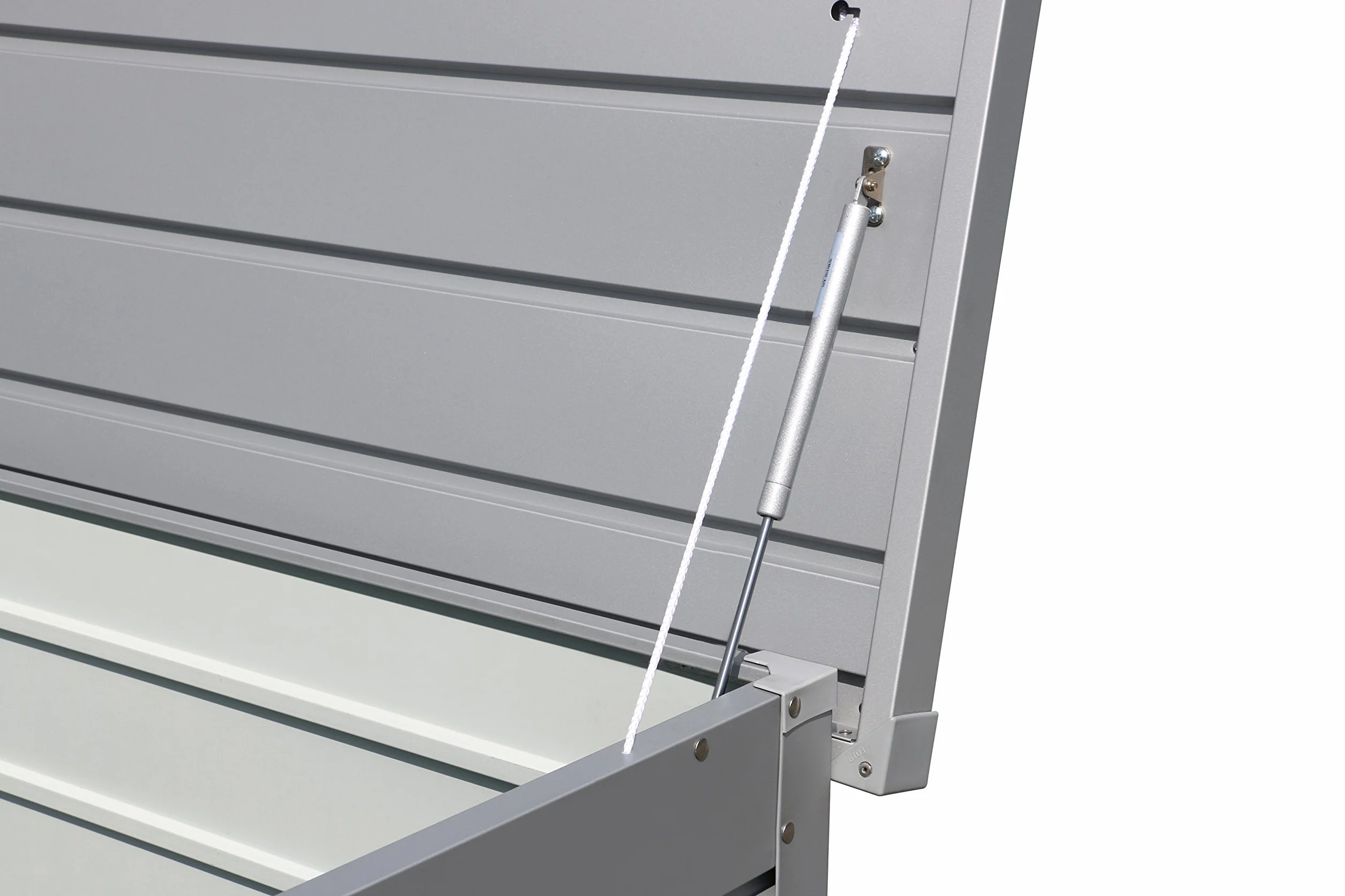 Duramax Palladium XL (1043 L) Coffre de Rangement Exterieur en métal avec vérin à gaz hydraulique et poignée verrouillable, boîte à coussins pour extérieure, boîte de patio, argenté