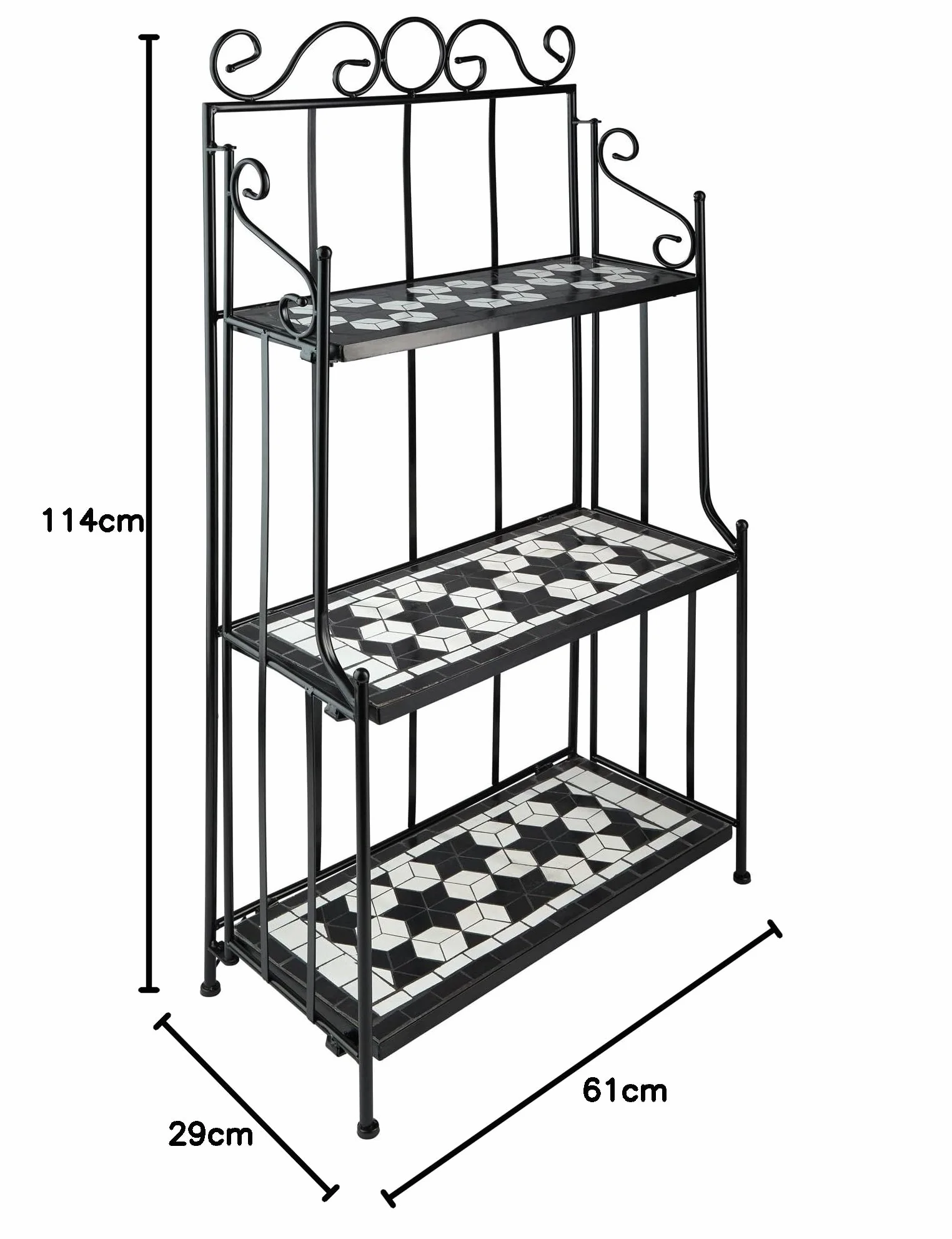 Tectake Étagère en Métal Mosaïque 3 Planches en Pierre Cadre Métallique Galbé Noir-Blanc
