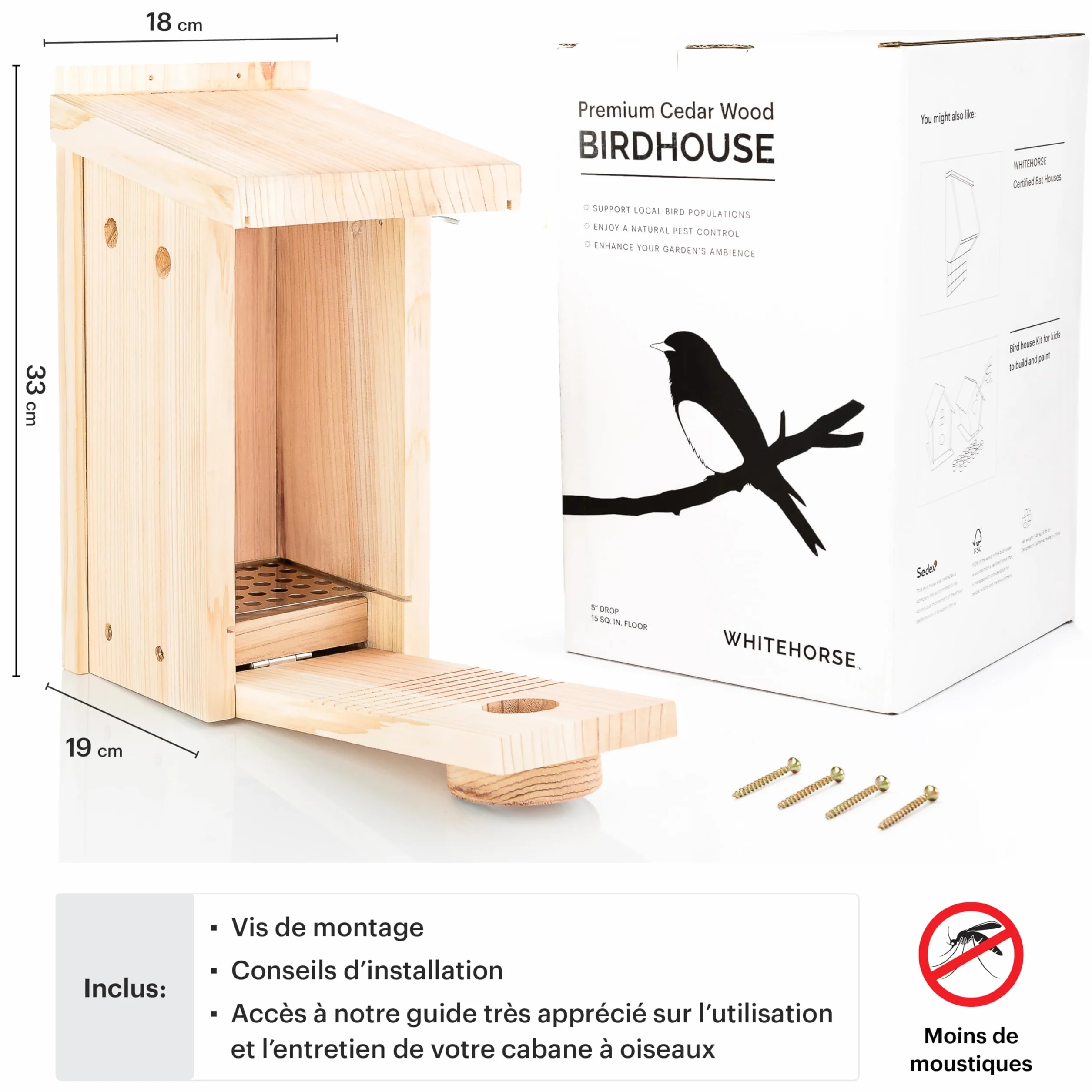 WHITEHORSE Nichoir Maison d'oiseaux Qualité Certification Observation Espèces européennes