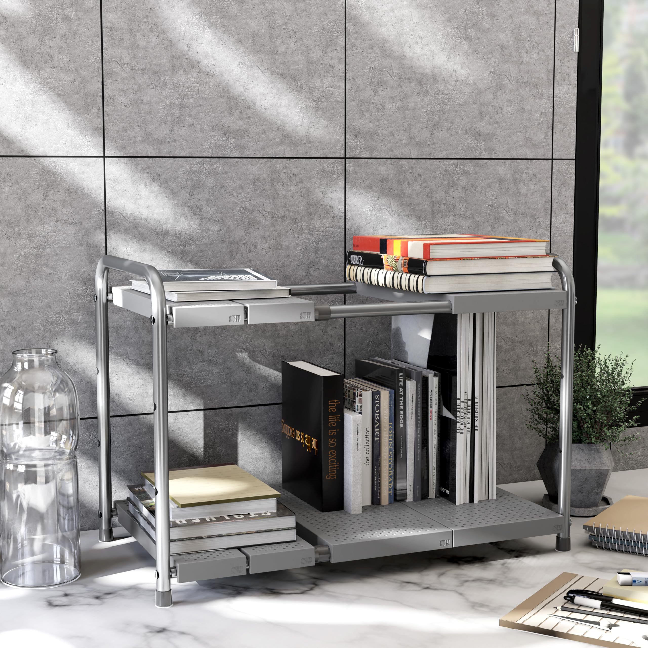 Under Sink Expandable Two-Tier Storage Rack, Silver