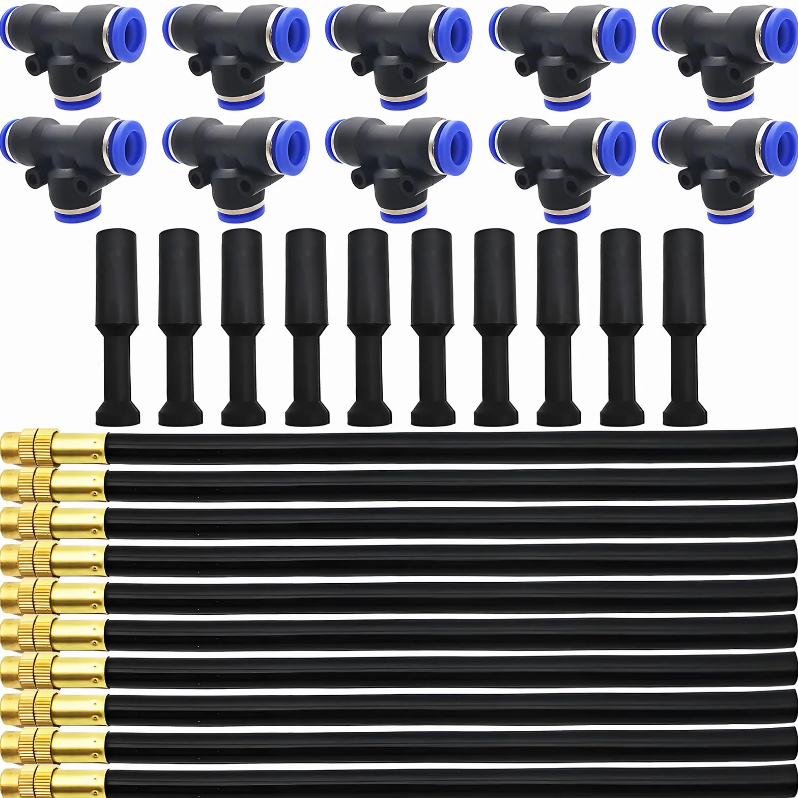 Buse de pulvérisation d'irrigation, Dujelixa 10 pièces buse de brouillard 20 cm, système de brouillard avec 10 connecteurs de type T + 10 bouchons d'irrigation pour irrigation, serre, pelouse