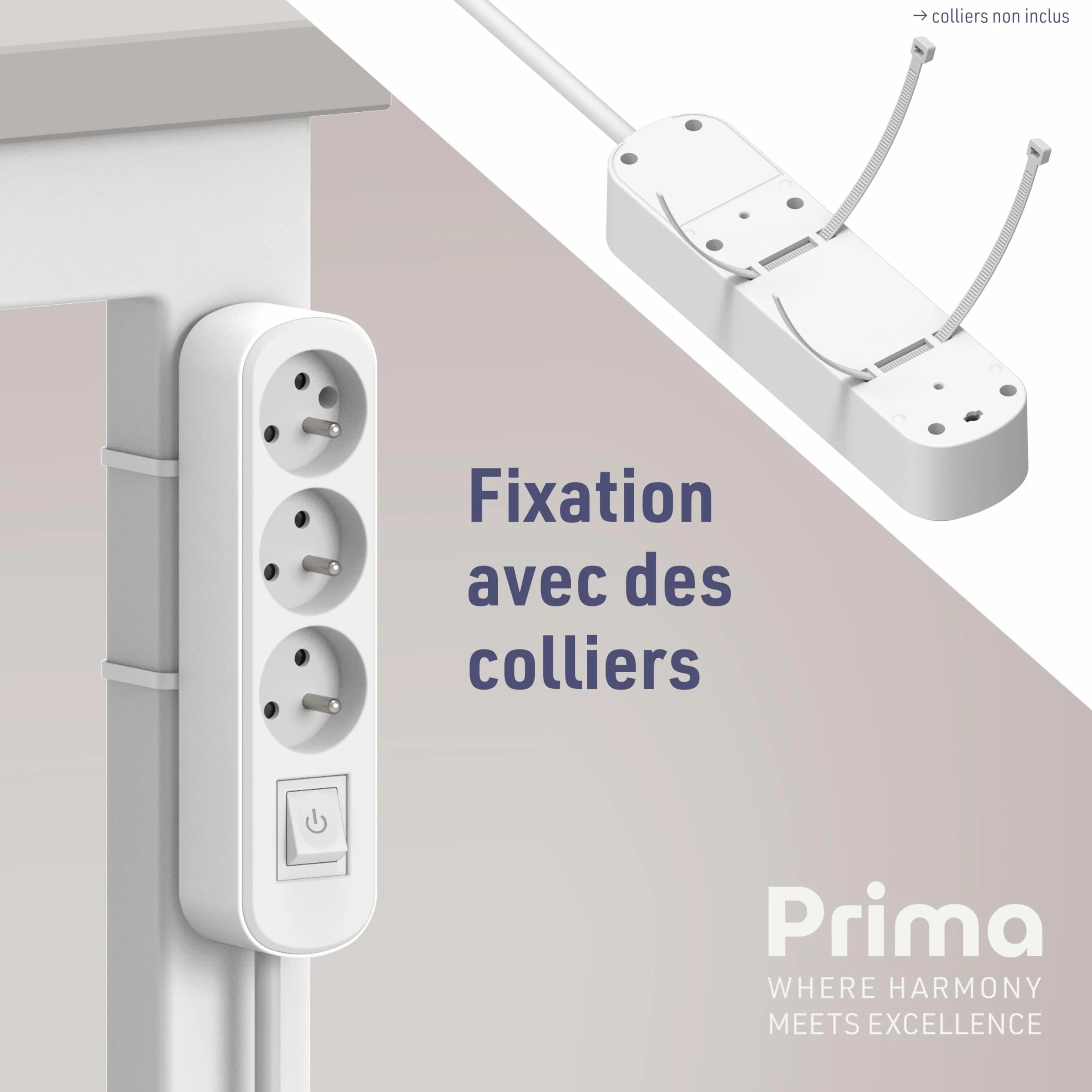 Electraline Bloc 3 prises avec interrupteur fiche plate 1,5 m Blanc
