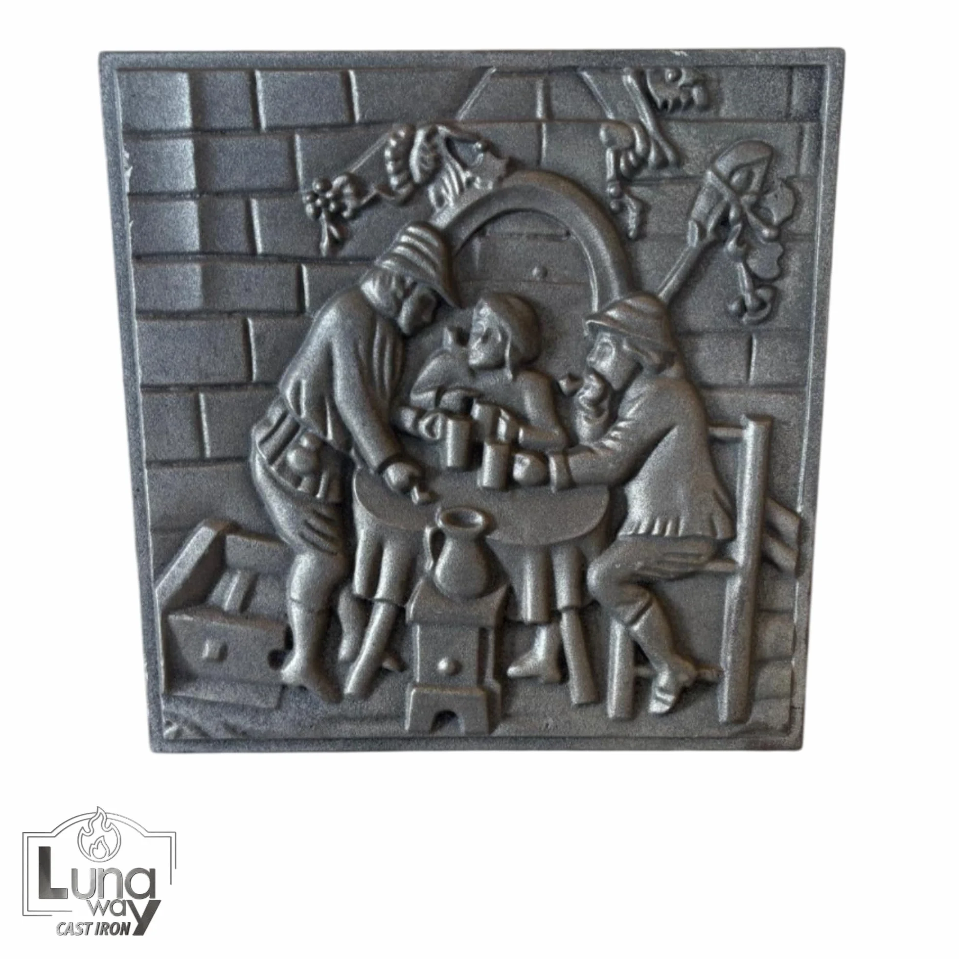 Plaque décorée pour cheminée TAVERNA fonte 40 x 40 cm résistant à l'usure et à la corrosion