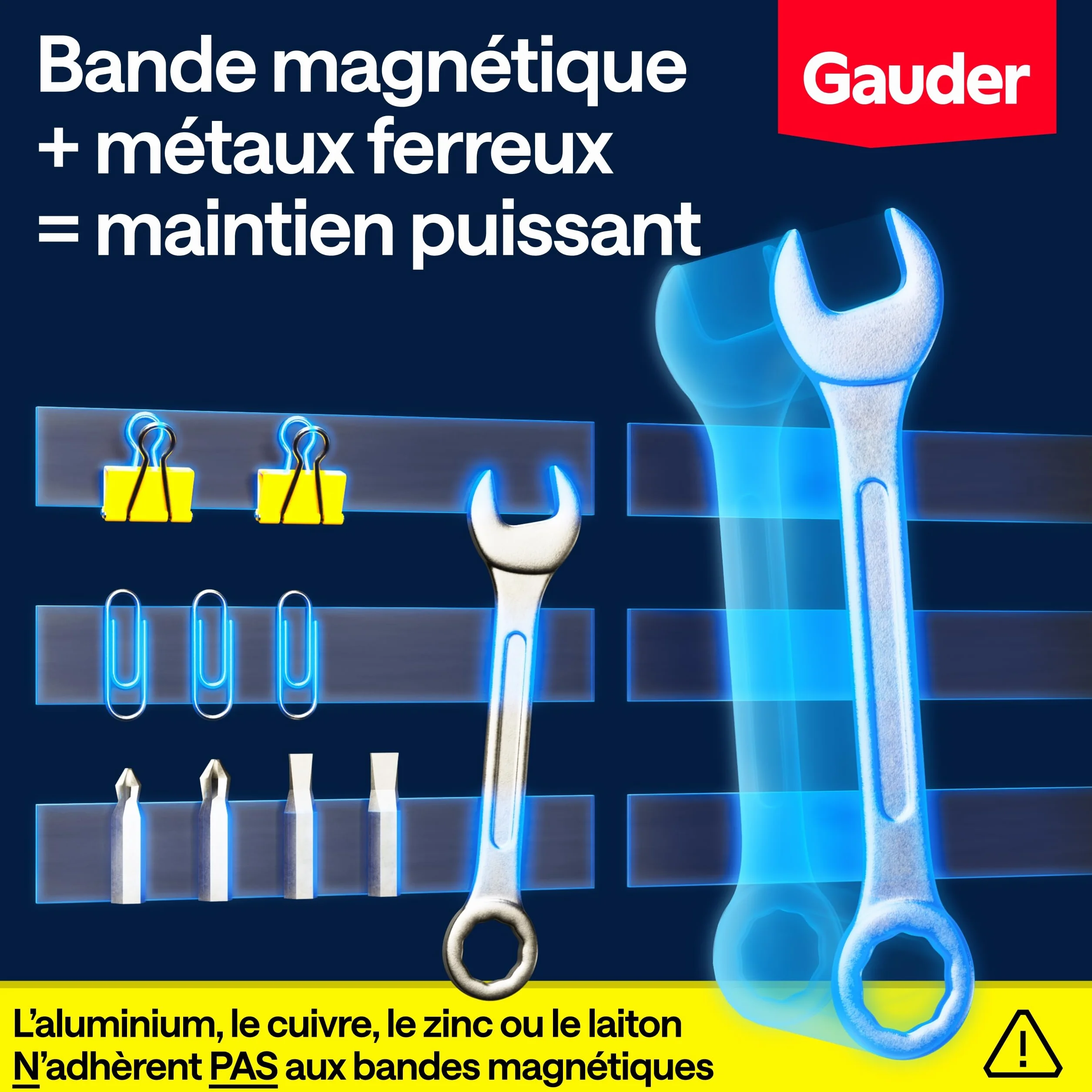 GAUDER Bandes Magnétiques Autocollantes 15 cm x 25 mm x 2 mm 10 Pièces