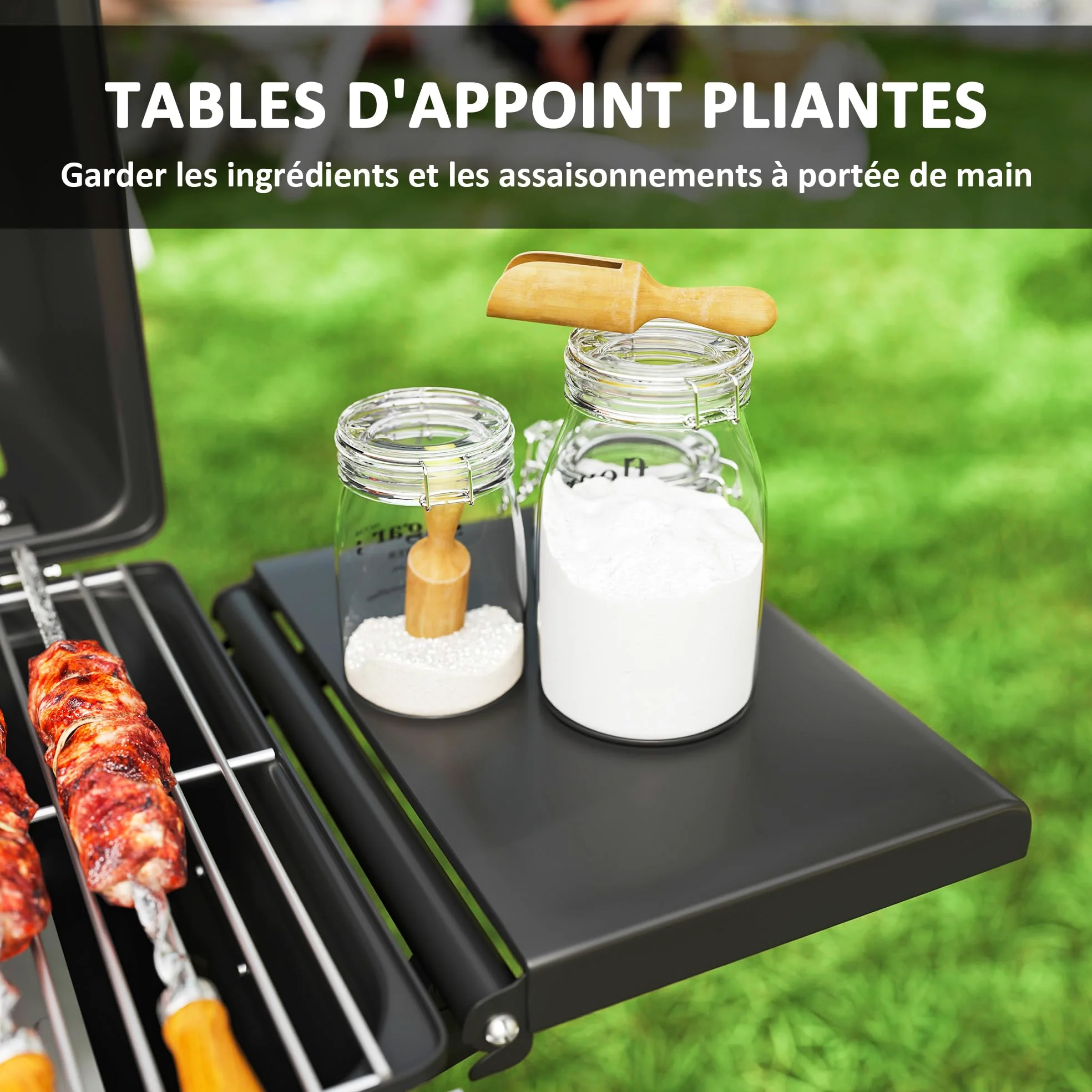 Outsunny Barbecue Gaz Transportable Pliable, 2 Brûleurs 5,6 kW, Barbecue Gaz de Camping avec Grille de Cuisson, Étagères Latérales, Couvercle, Thermomètre et Roues, pour Camping Jardin Balcon, Noir