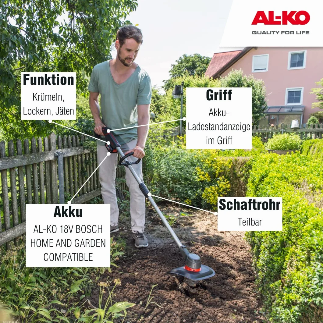 AL-KO 18 V BOSCH HOME AND GARDEN COMPATIBLE Motobineuse sans fil TL 1820 (Sans batterie et chargeur)