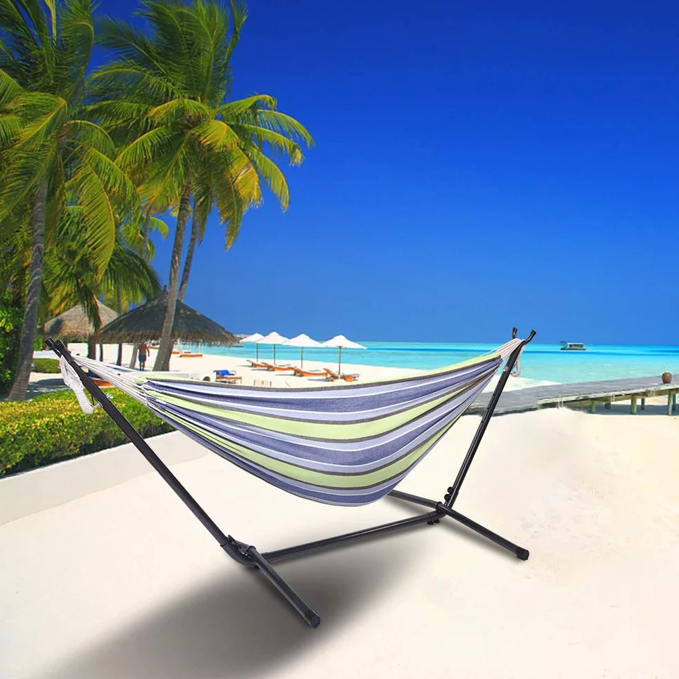 Hamac sur Pied 250kg Réglable 305x109x104 cm Support métallique 1-2 Personnes Vert-Violet