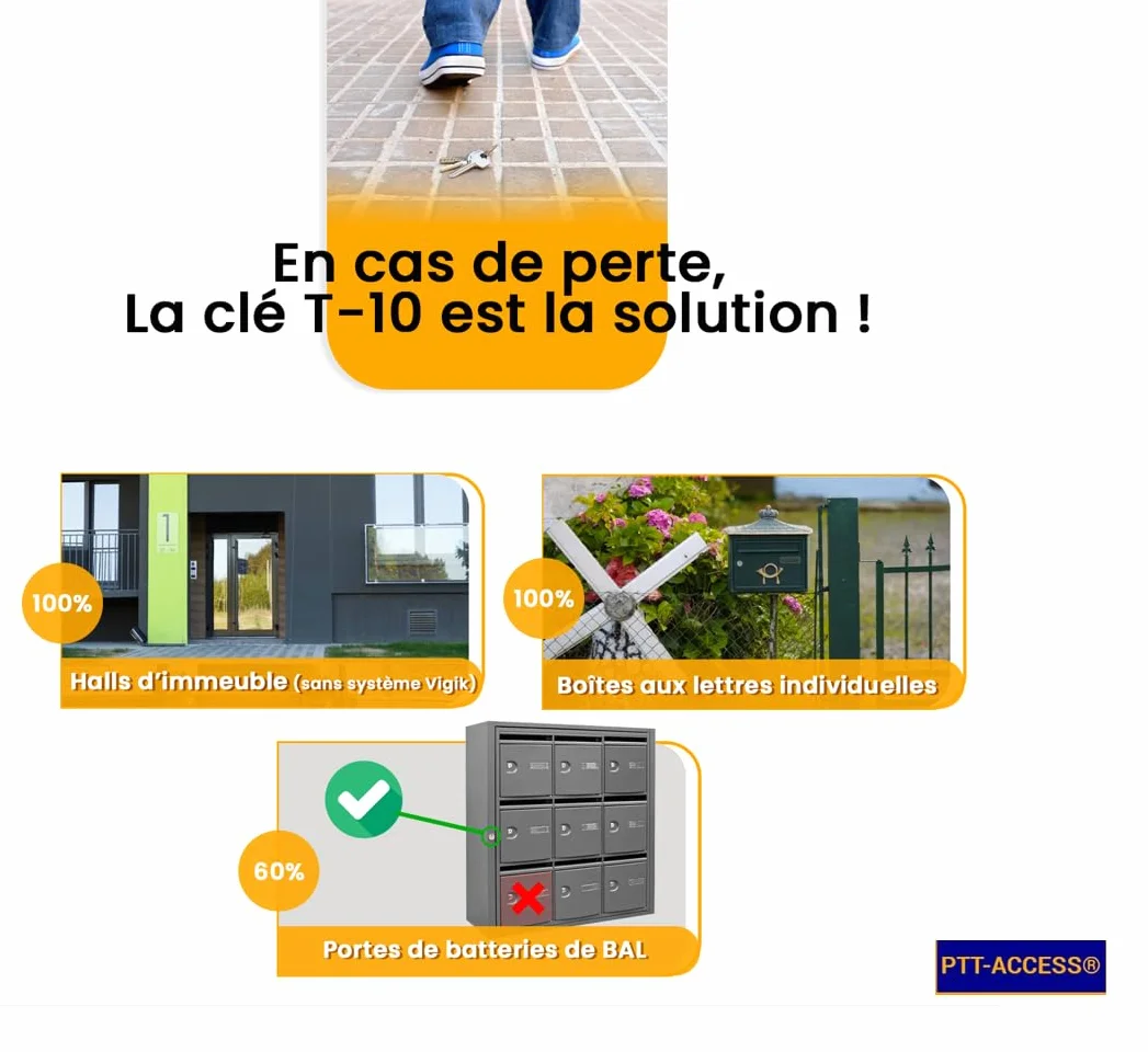 Clé Pass PTT T10 - Passe partout pour boites aux lettres