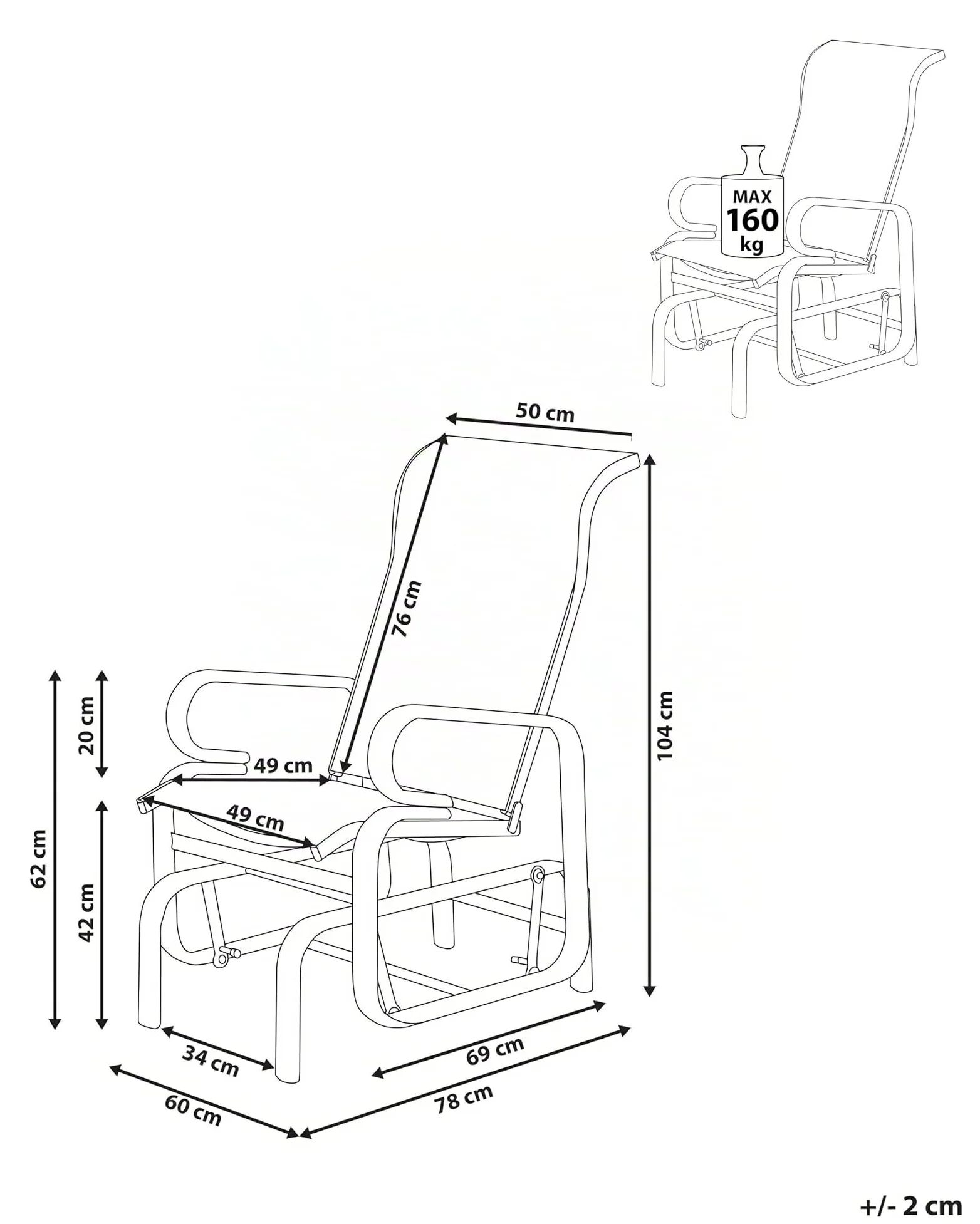 Beliani Chaise Fauteuil à Bascule en Aluminium et Textile Marron Confortable Durable et Élégante pour Salon Jardin ou Terrasse au Style Moderne