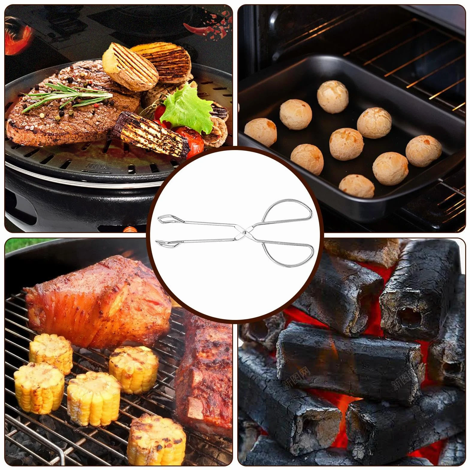 Pince de barbecue en acier inoxydable pour barbecue, pour jardin, pique-nique, camping, restaurant, hôtel, barbecue