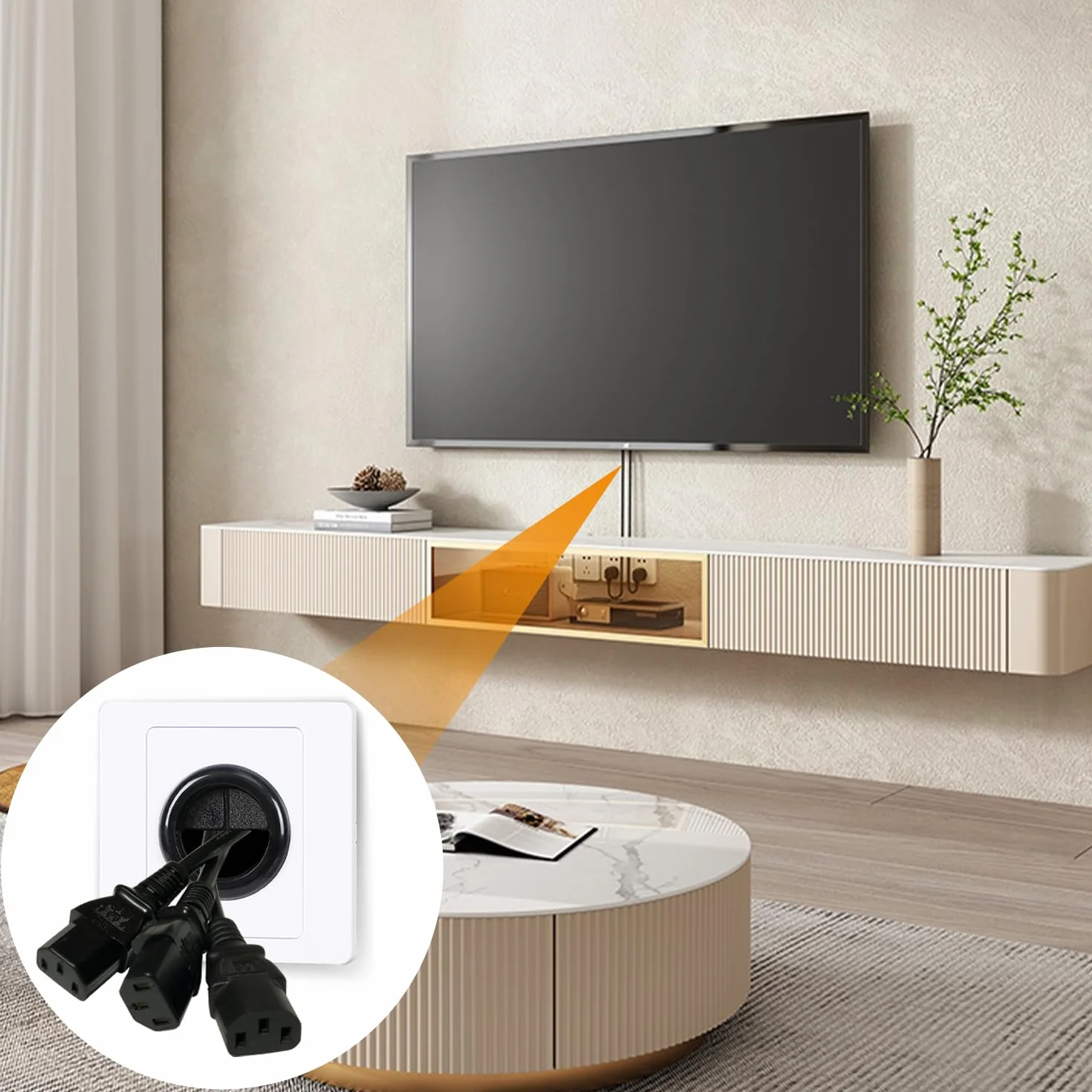 Lot de 2 Passe-Câbles Muraux, Gestion des Câbles pour TV et Bureau