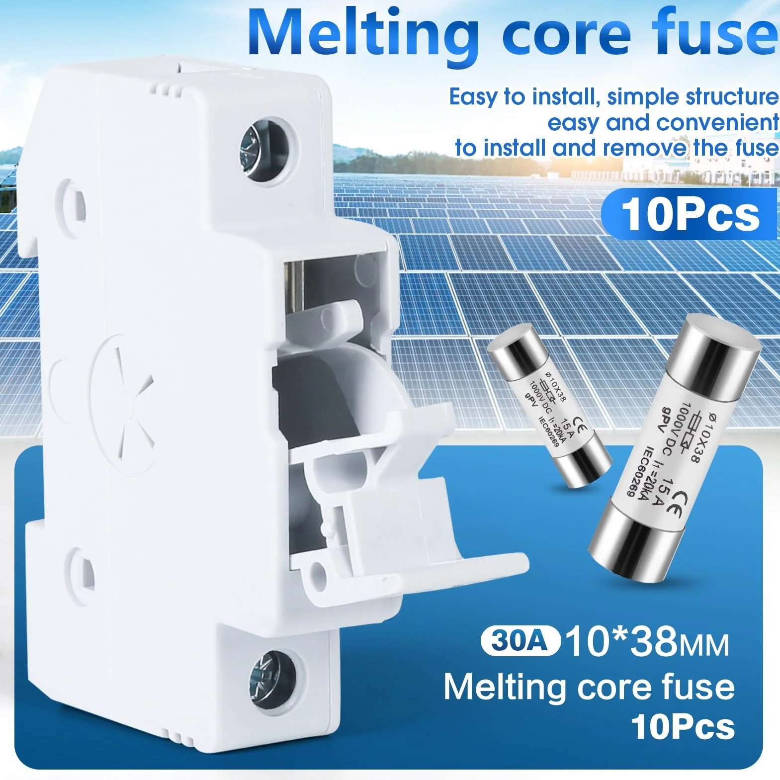 DEWIN Fusibles Photovoltaïques 15A 10X38mm DC 1000V 10pcs