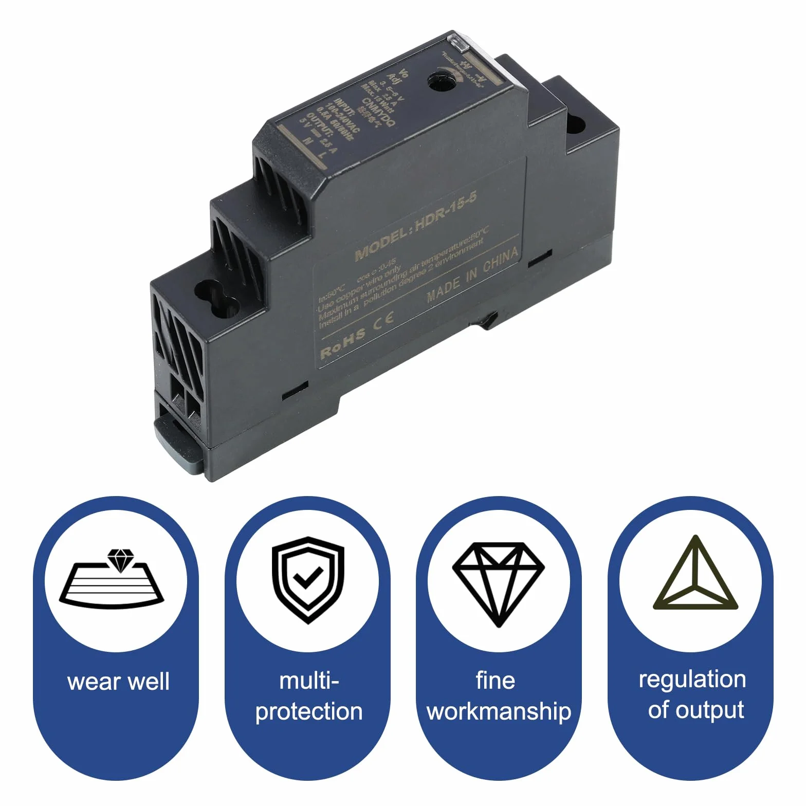 Alimentation Rail DIN 5V DC 3A 15W TS 35 pour Armoires Électriques Domotique