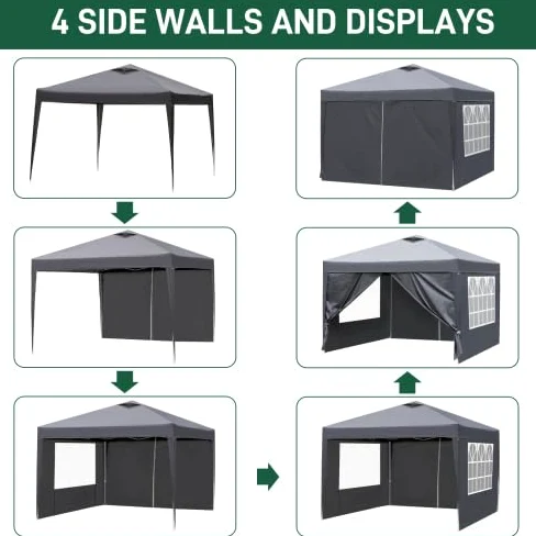Bonnlo Tonnelle de Jardin Pliante 3x3 imperméable/Tente Pop-up Inclus Sac de Transport/Barnum Pliant Exterieur Rapide à Installer/Gazebo avec Paquet de 4 Poids Lourd Sable,Gris