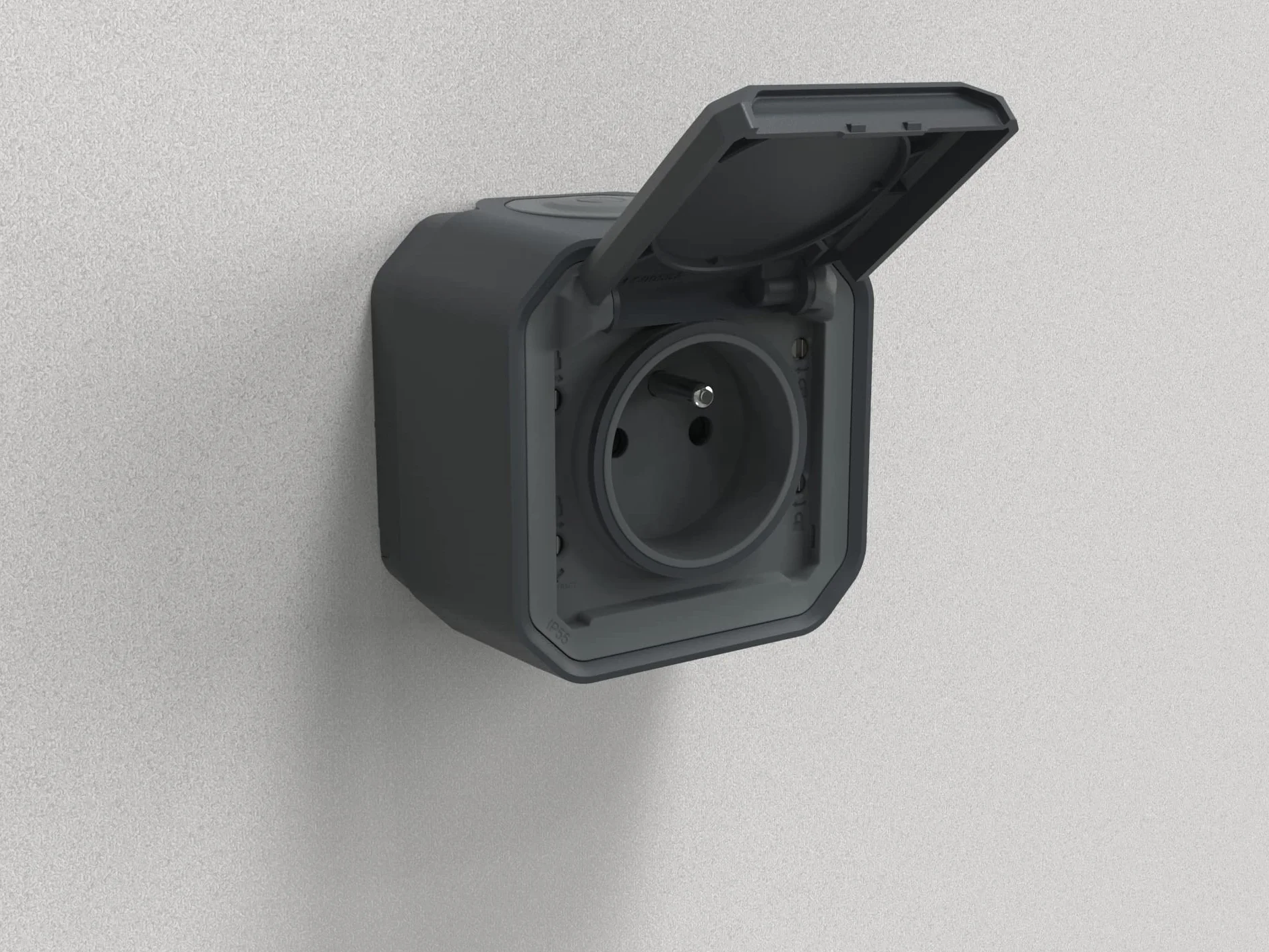Legrand Prise Etanche IP55 Plexo 2P+T 16A avec Volet Pose Apparente Anthracite
