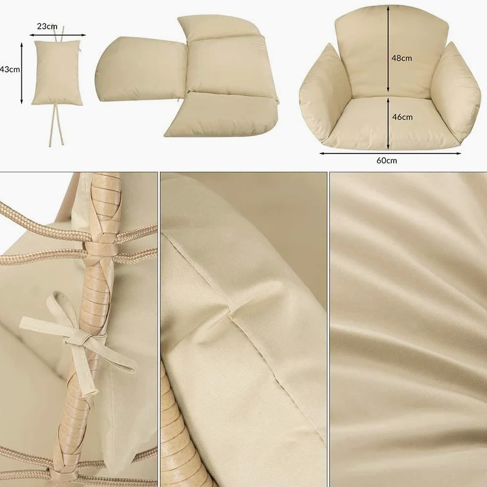 Bakaji Fauteuil Suspendu de Jardin, Chaise balançoire hamac d'extérieur Structure en métal nid en rotin et Corde + Coussin rembourré et appuie-tête Design Moderne 198 x 110 x 95 cm (Beige)