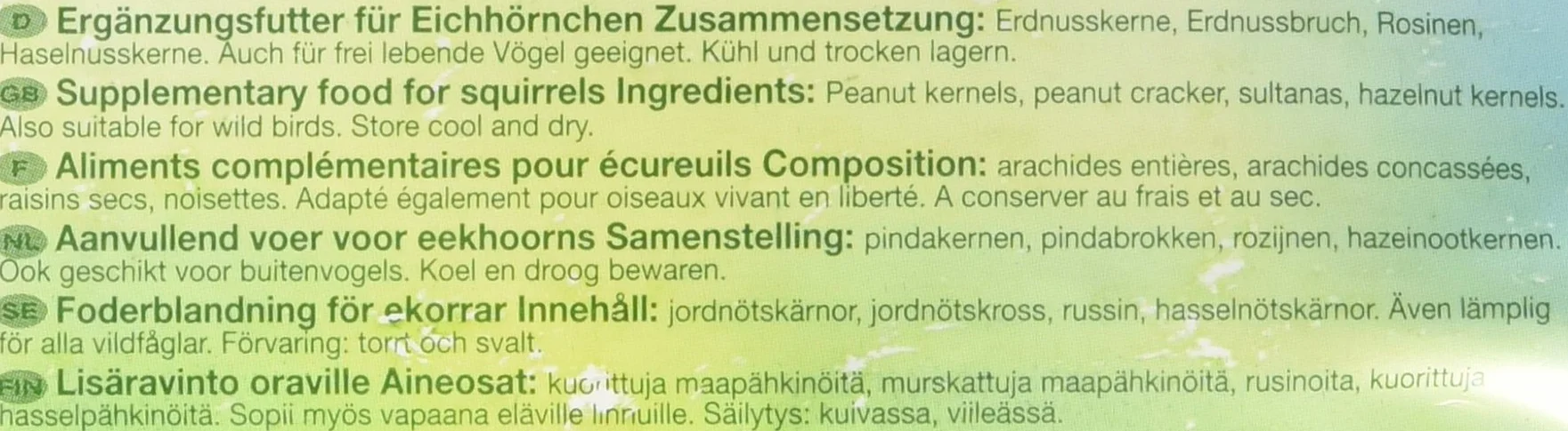 Aliments complémentaires pour Écureuil 600gr (2 sachets),