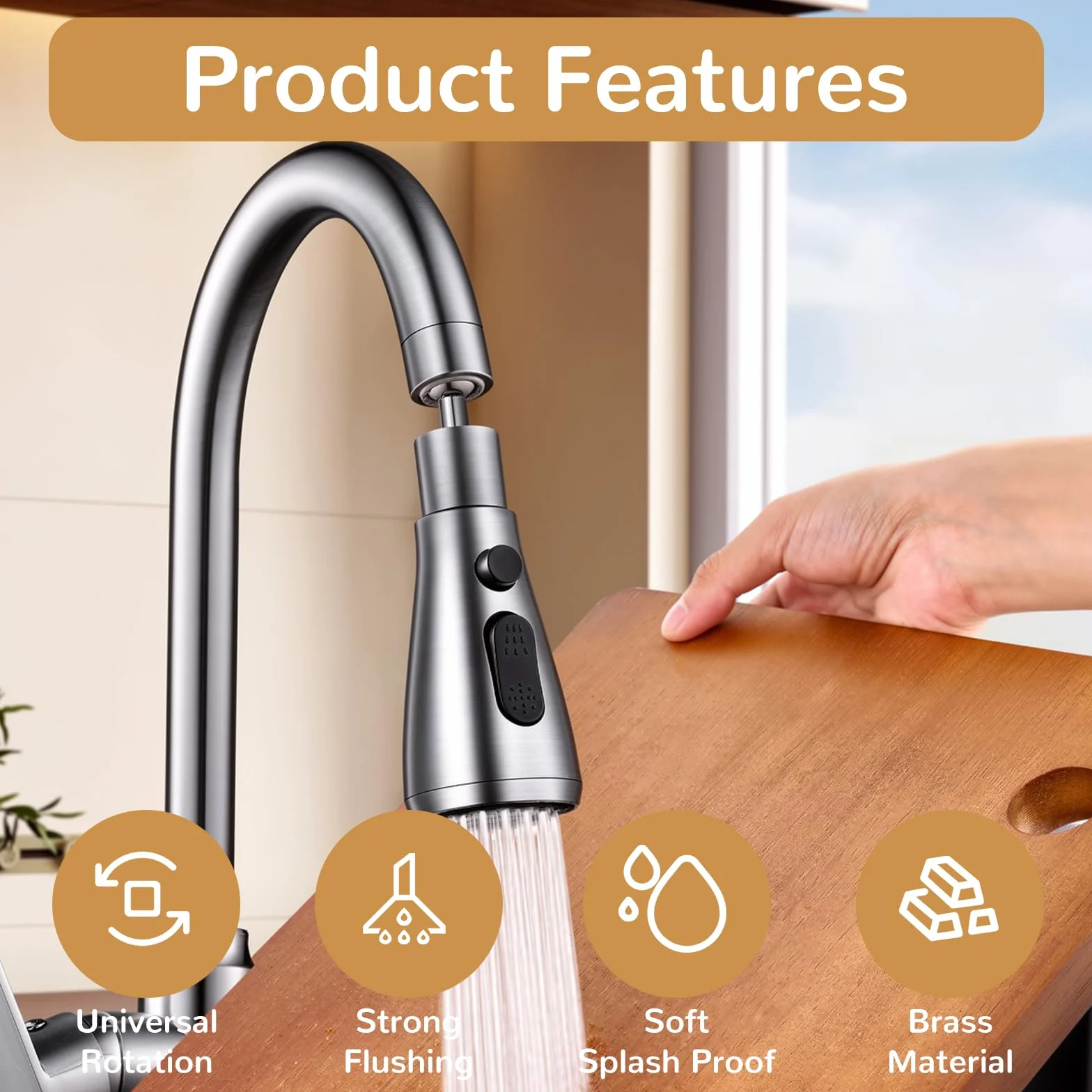 Robinet Cuisine 360 Degres Douchette, Embout Multifonction 3 Modes, Adaptateur Universel Orientable