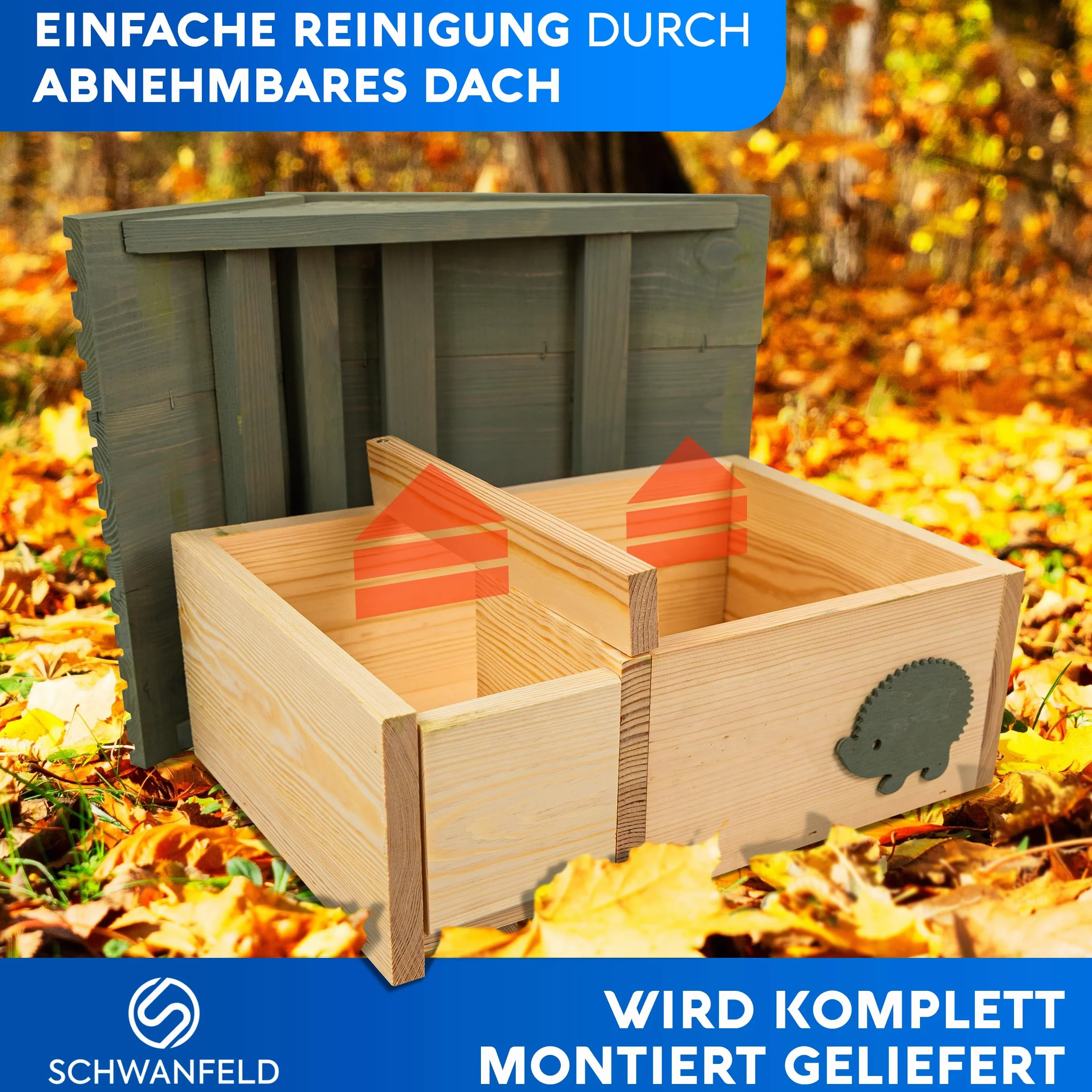 SCHWANFELD® Maison pour hérisson XXL avec fond et clapet à rat – Mangeoire avec entrée labyrinthe