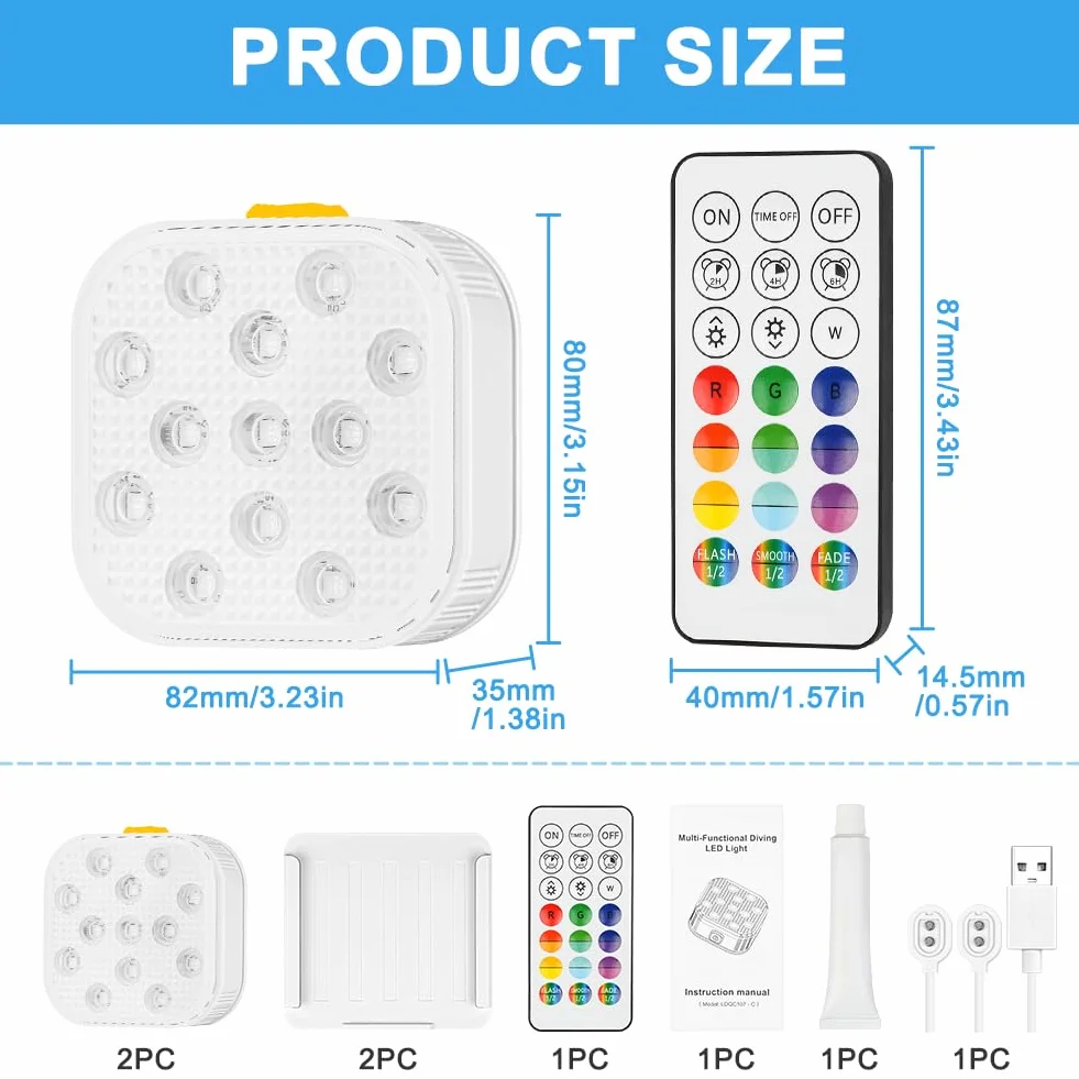 Vicloon Lumières LED pour piscine, 2 pièces rechargeables LED submersibles avec télécommande, 6 modes 16 couleurs RVB, IP68 imperméables, pour bain à remous fête spa étang
