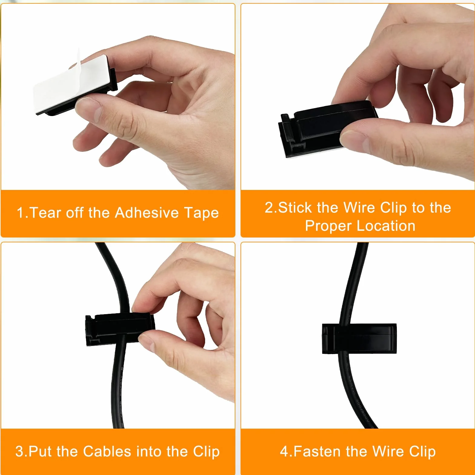 50 Pièces Clips Câbles Adhésifs, Supports de Câbles Autocollants, Organisateur de Câbles, Attache Câble, Noir
