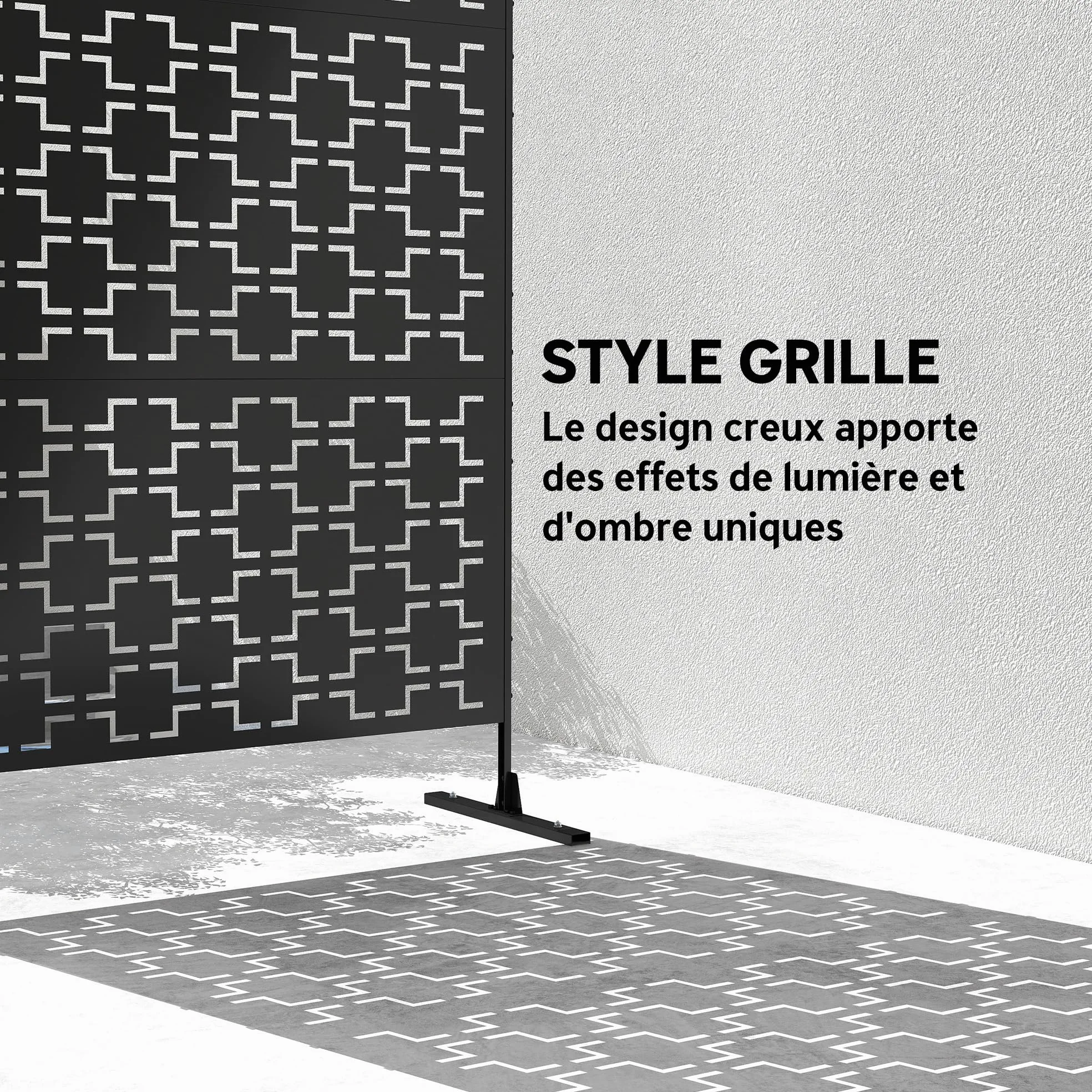 Outsunny Panneau Brise Vue décoratif paravent extérieur à Motif ajouré géométrique en métal - 122 x 45 x 198 cm, Noir
