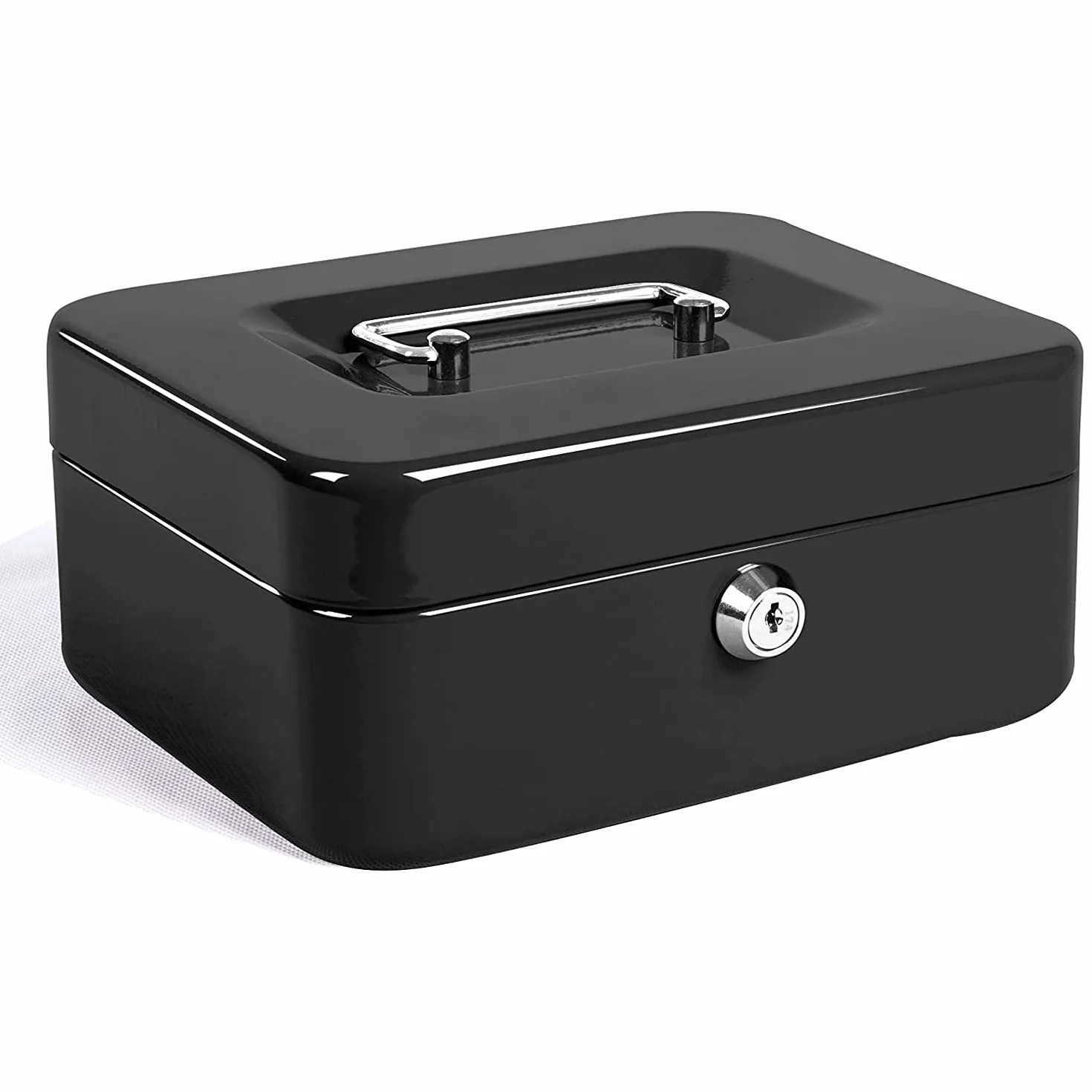 Caisse avec Serrure à clé Tirelire portative en métal Double Couche 2 clés sécurité 20*16*9cm Noir