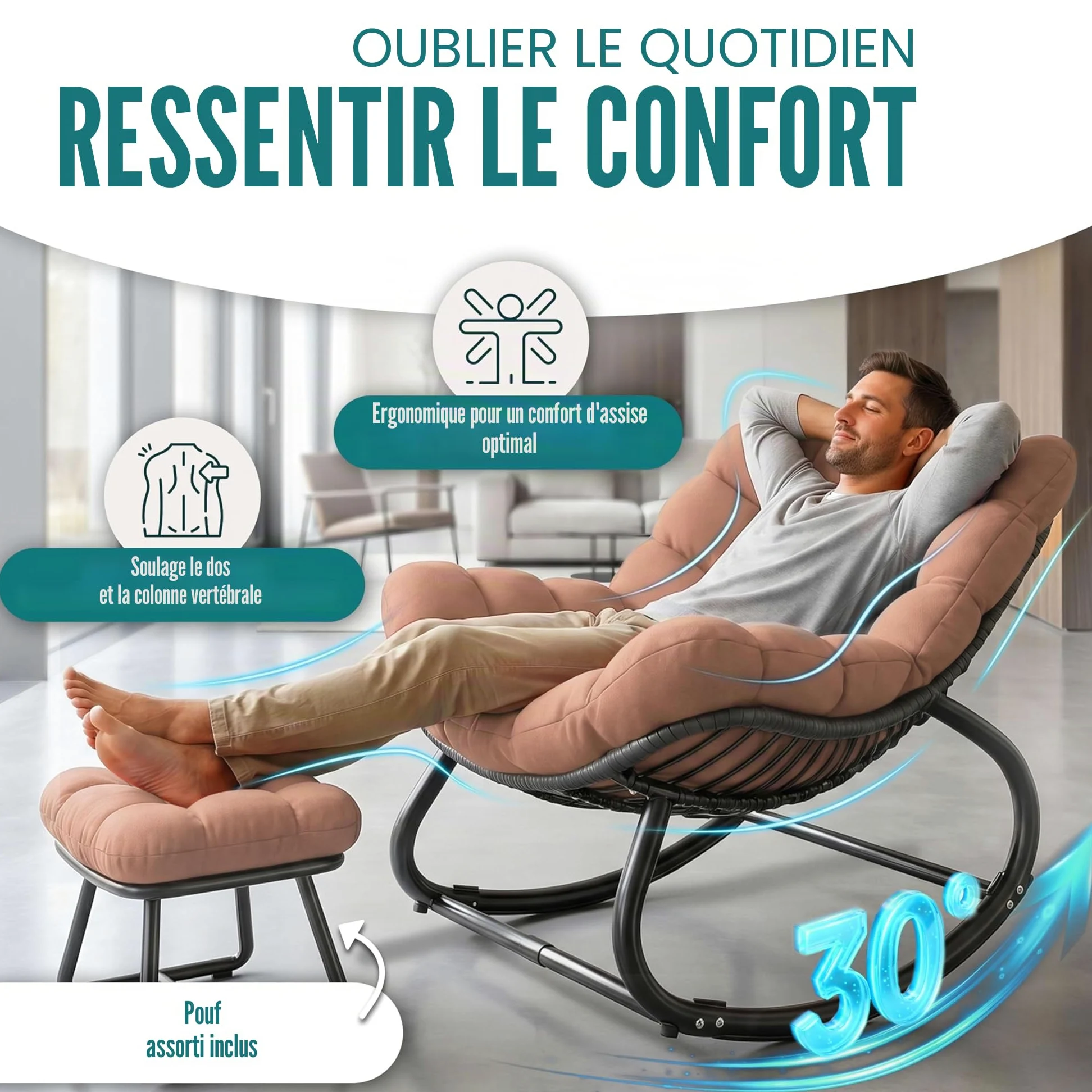 KESSER Fauteuil à Bascule pour l'intérieur et l'extérieur - Charge maximale : 120 kg - Fauteuil de Relaxation avec Pieds antidérapants - Résistant aux intempéries (Taupe, XXL Chillexer Pro)