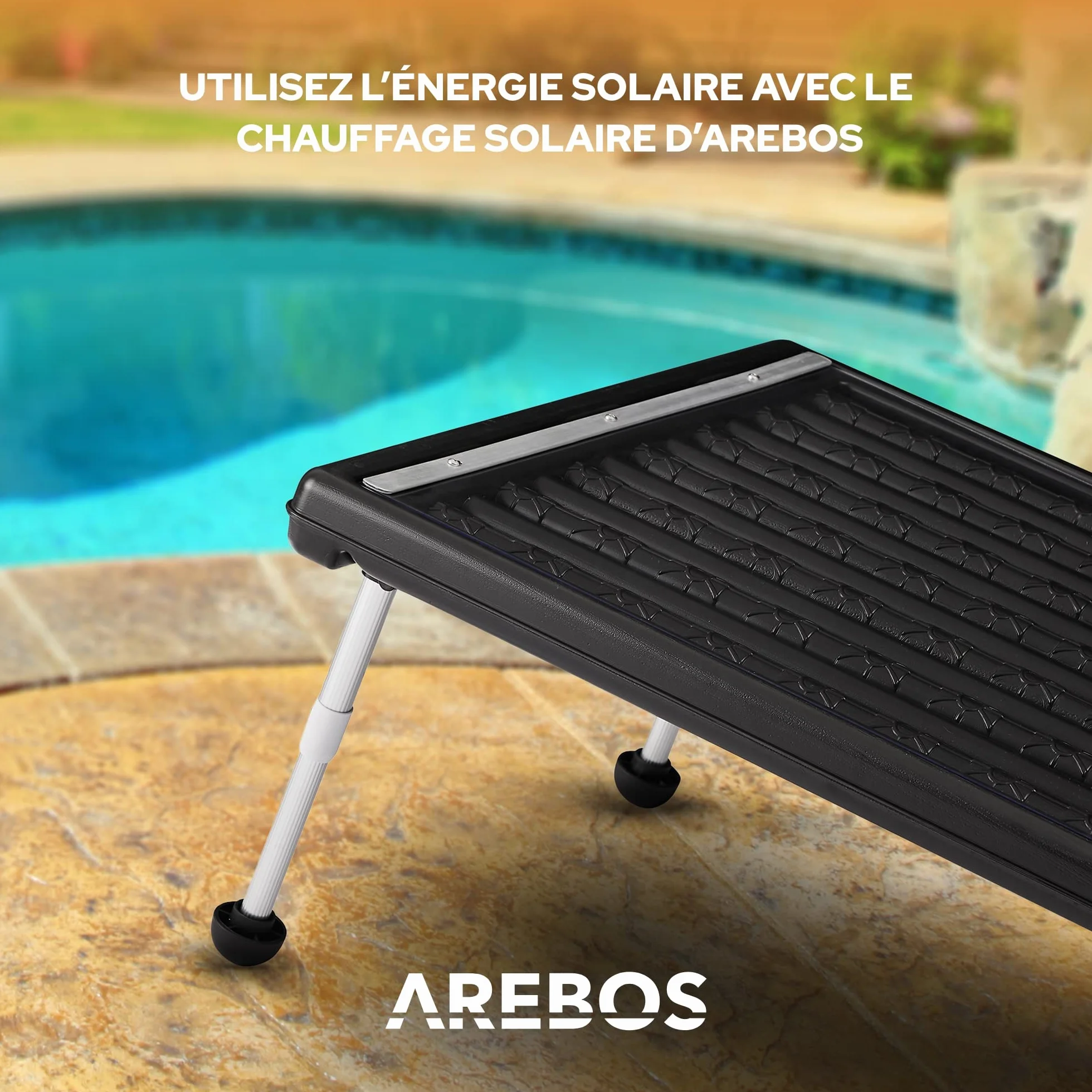 AREBOS Chauffe-Piscine Solaire 110x65x7.5 cm Chauffage Piscine 15L Débit 10000 L/h Raccord 32/38 mm