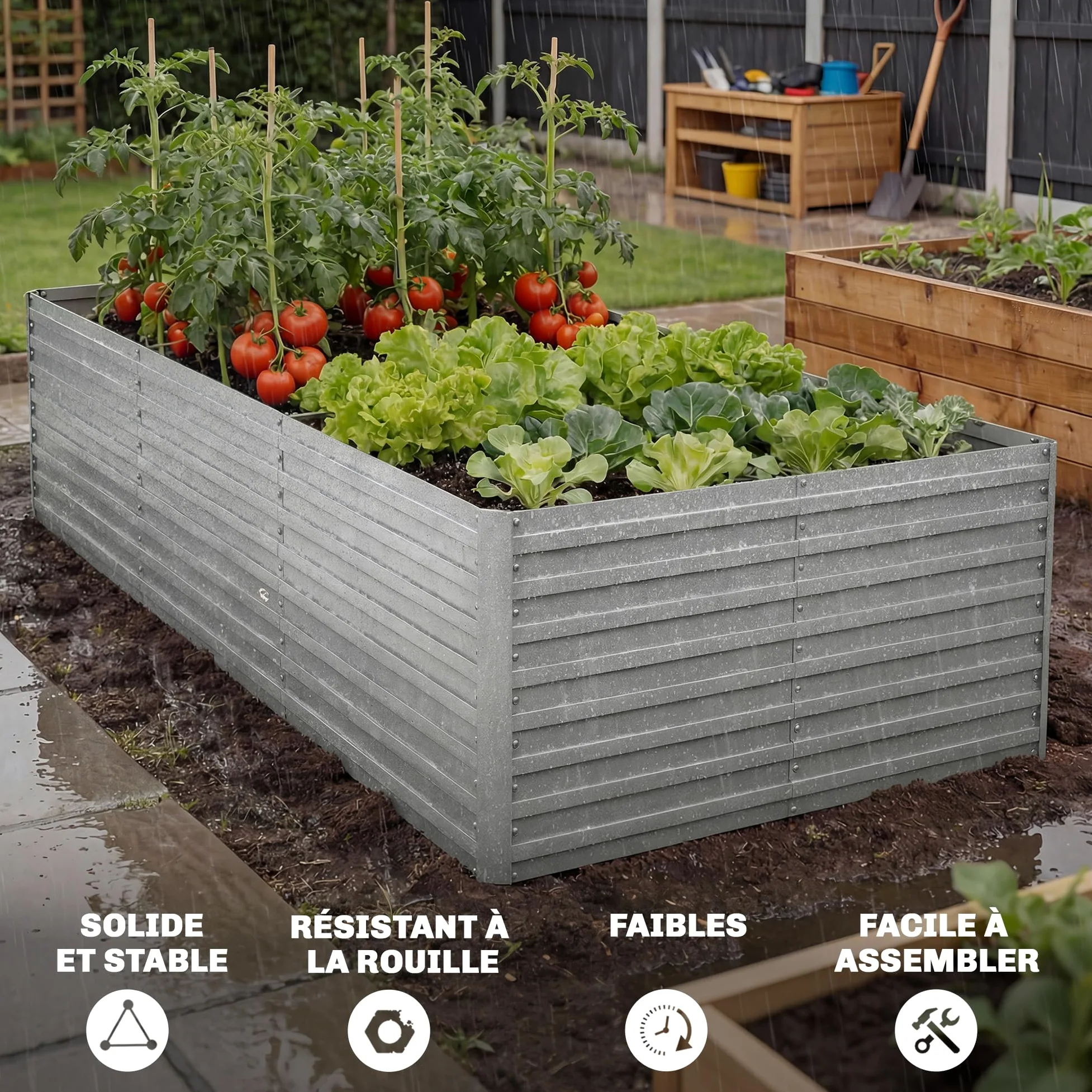 Outsunny Jardinière extérieure, jardinière surélevée galvanisée, carré Potager de Jardin rectangulaire avec Bordure de sécurité et Fond Ouvert, pour Fleurs et légumes, 240 x 120 x 60 cm, Gris argenté