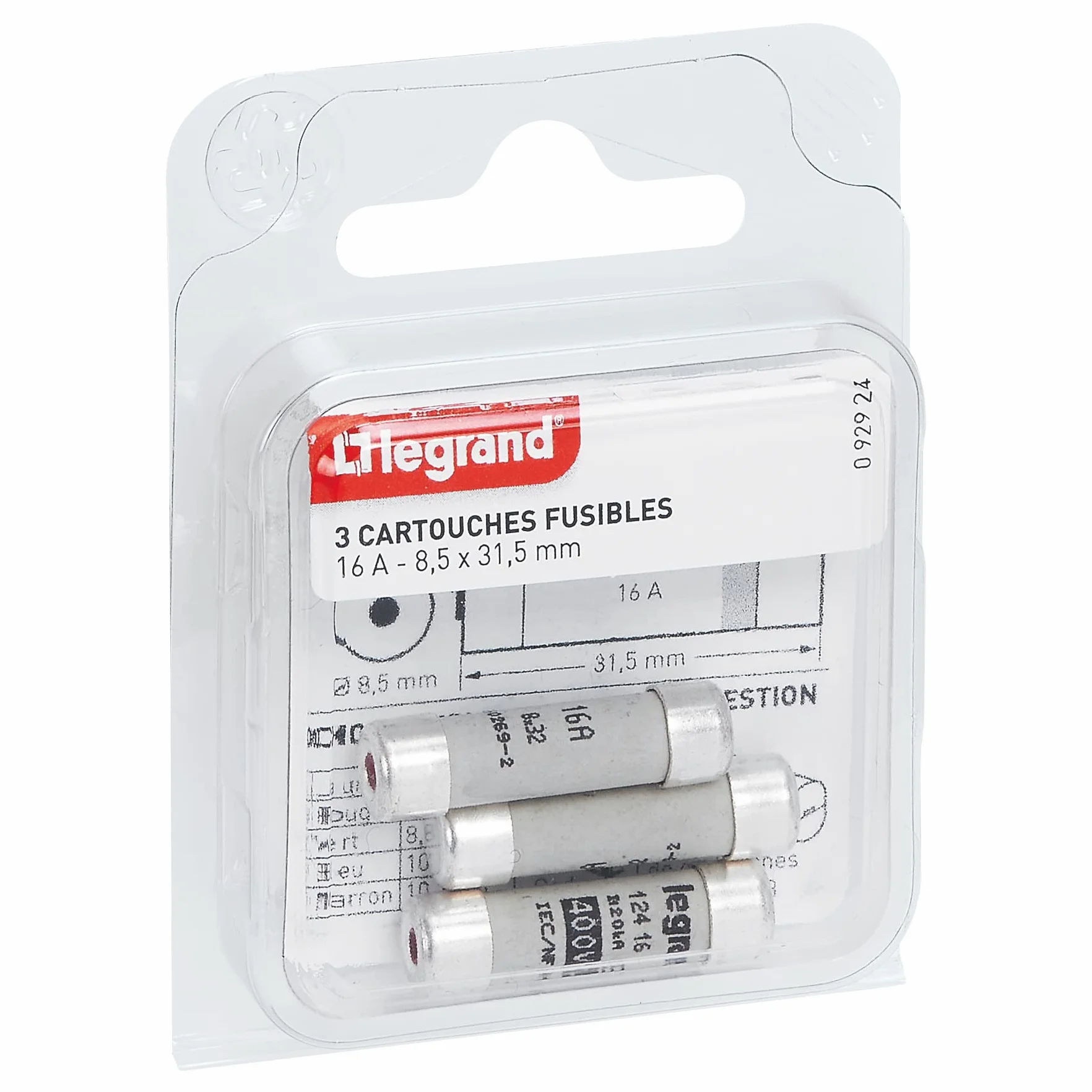 Legrand Cartouche fusible 8,5x31,5mm 16A avec témoin