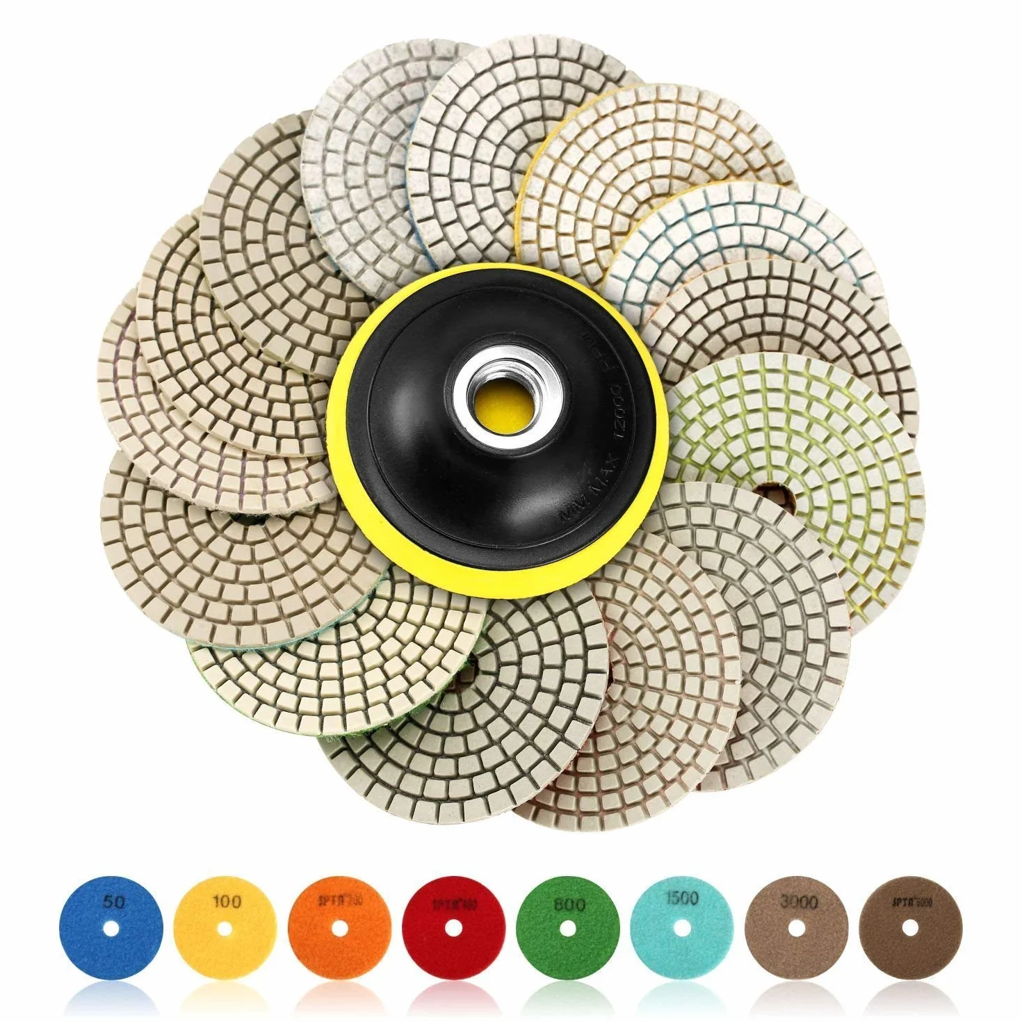 SPTA Disque de Polissage Diamant 4 pouces 100mm 15 Pcs Béton Granit Marbre 50#-6000#