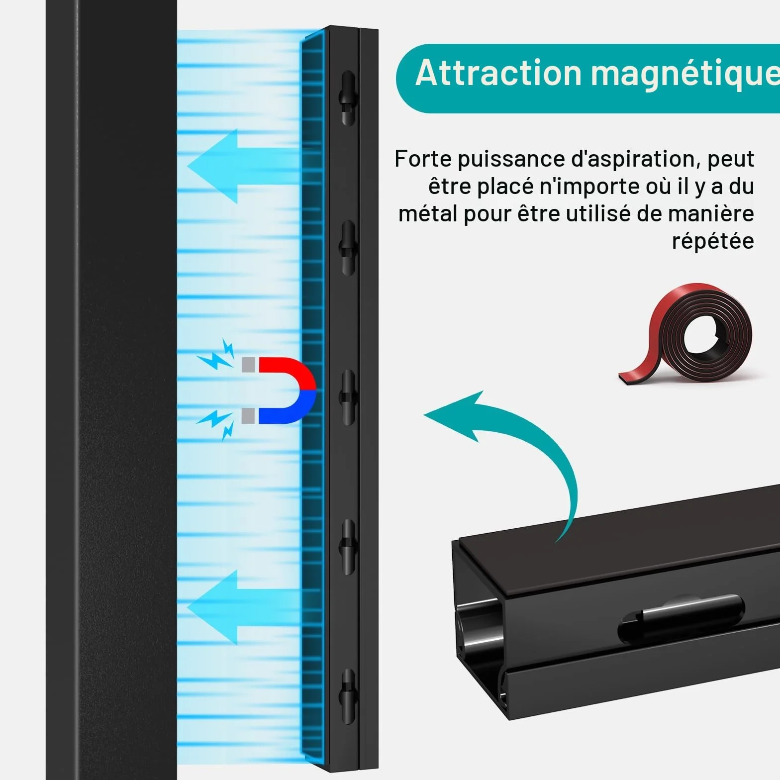 Kit de Goulotte Passe Cable Magnétique 4PCS 3.5x3x40cm Noir pour Bureau de Jeu et Télévision