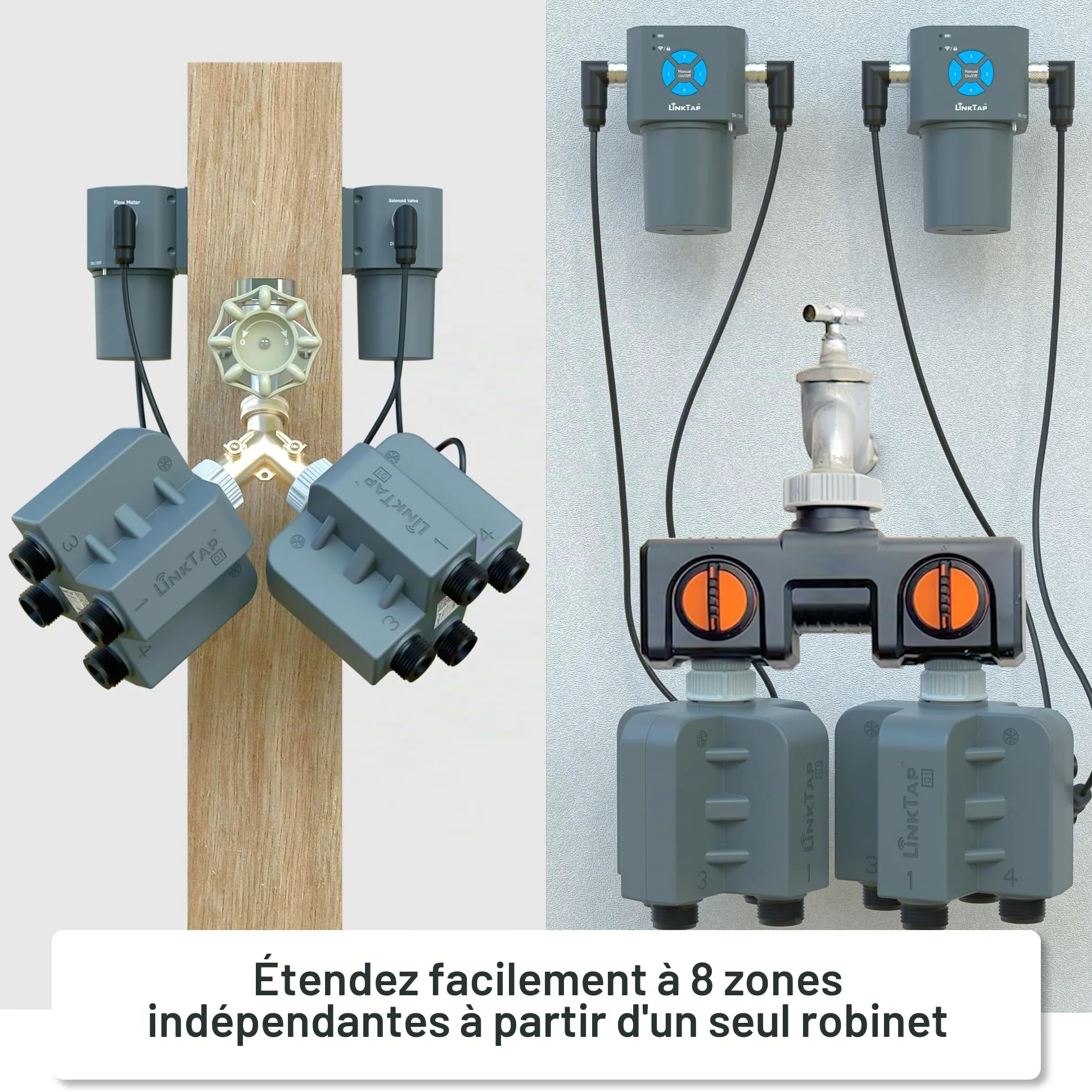 LinkTap Q1 Programmateur d'arrosage Intelligent et Gateway, 4 Zones distinctes, 4 débitmètres intégrés, équivaut à 4 G2S, Adaptation météo, IP66, Installation et Utilisation faciles