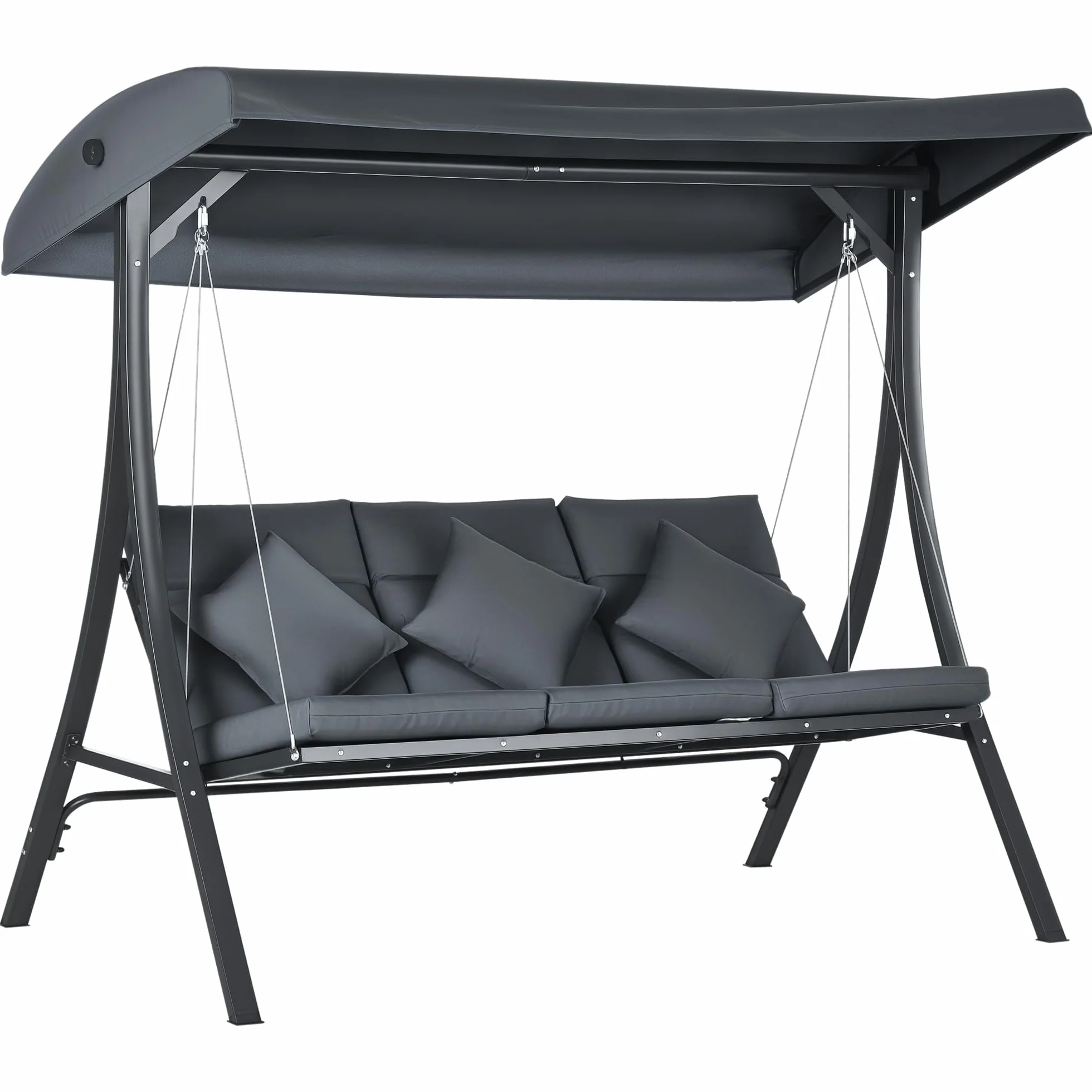 Outsunny Balancelle de Jardin 3 Places Grand Confort Acier Polyester 202x115x168 cm Gris foncé
