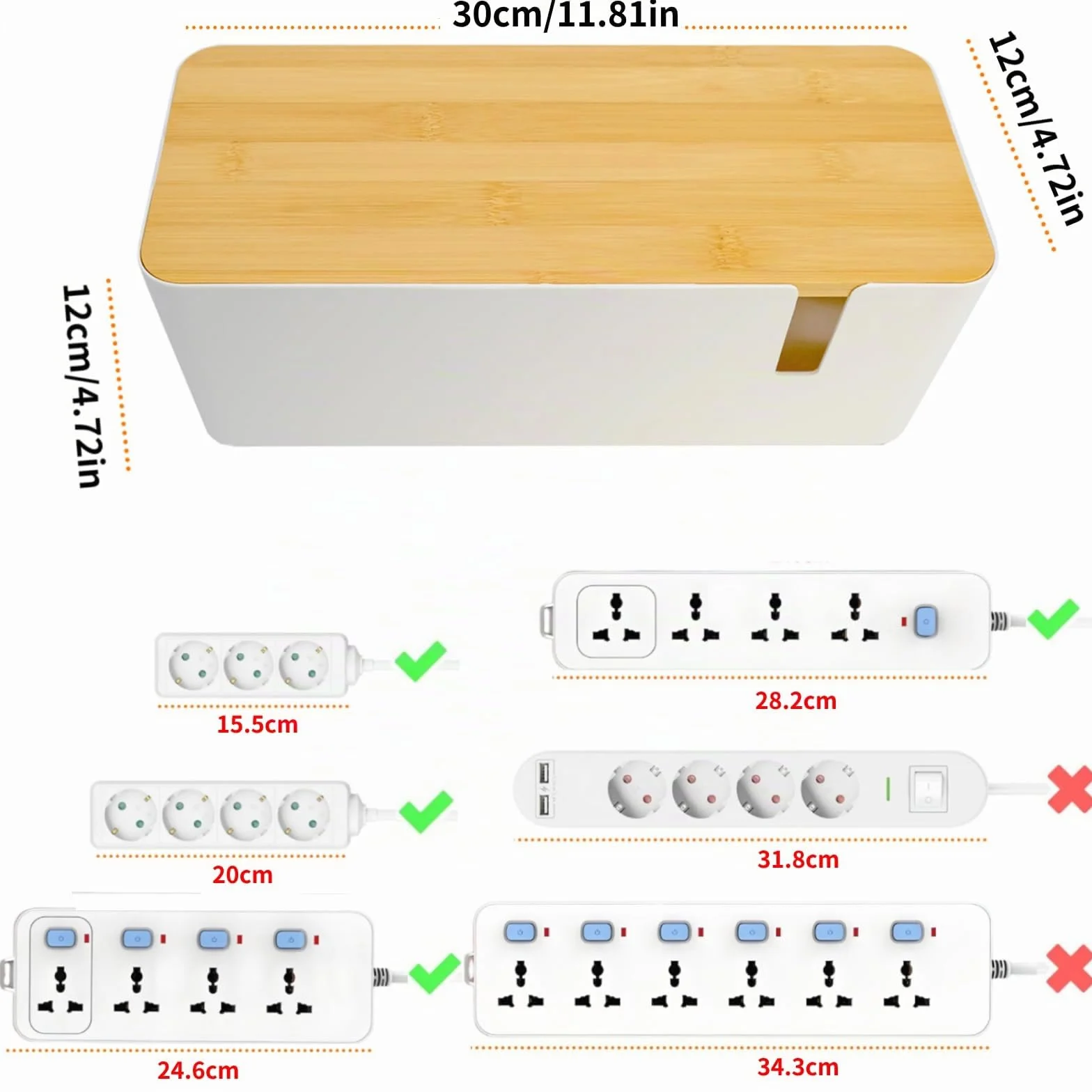 Boîte Range Câbles Grande 30 x 12 x 12 cm Blanc Cache Multiprises et Chargeurs Bureau Maison