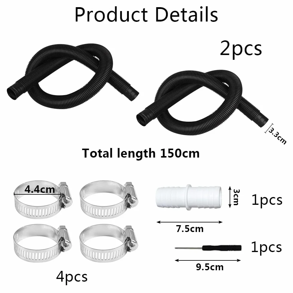 2Pcs Tuyau Piscine 32mm, Tuyau aspirateur piscine avec 4 colliers serrage métalliques,Adapté à une variété de pompes