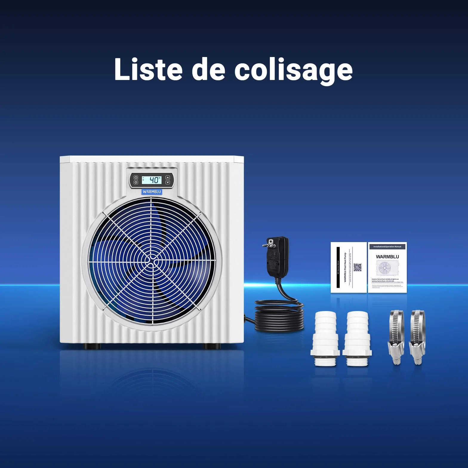 Pompe à Chaleur Piscine 5.4 kW + Réchauffeur Électrique 1.5 kW COP 5.51 Connectée Wi-Fi Silencieuse