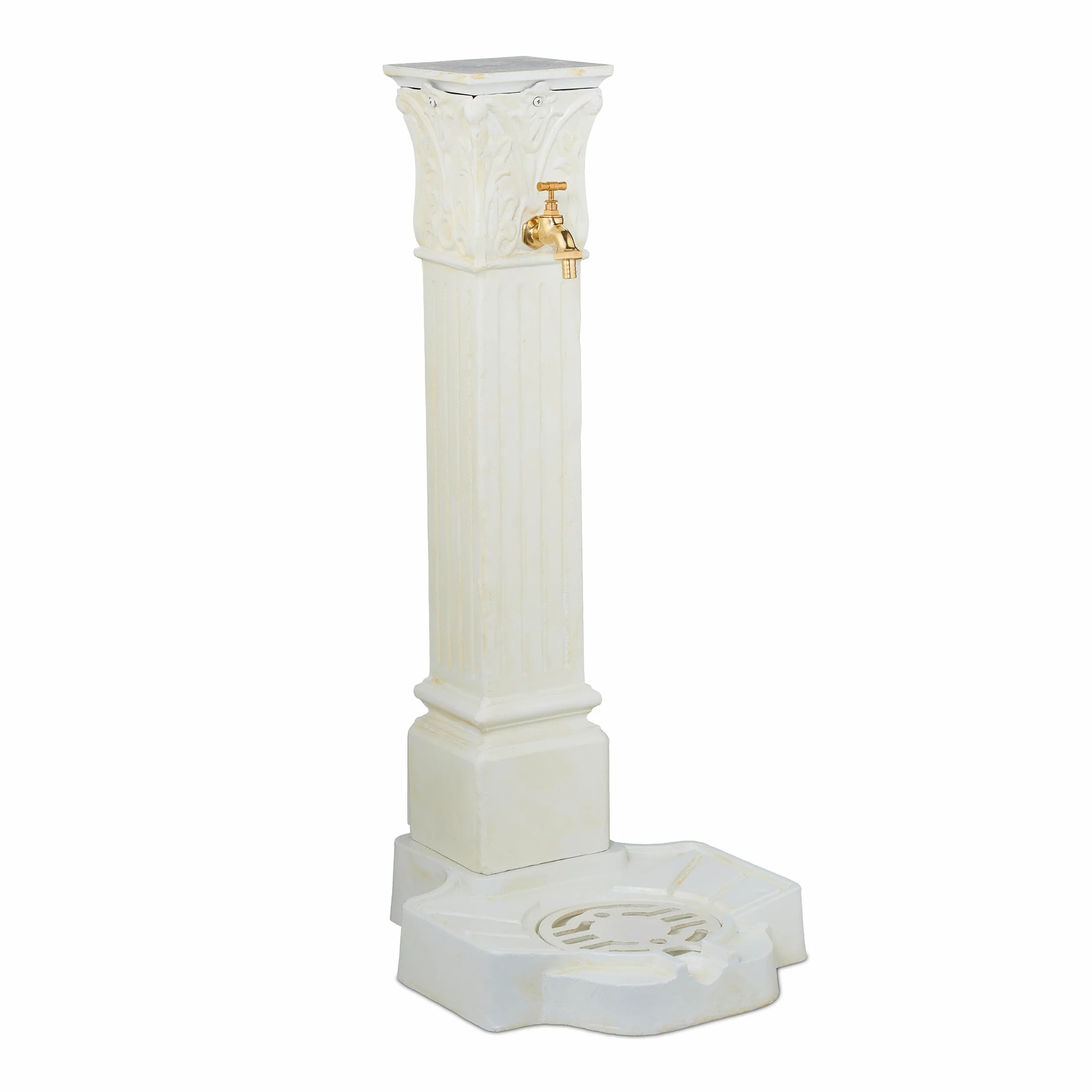 Relaxdays Fontaine extérieure pour Le Jardin ou la terrasse, Robinet, bac, H x L x P : 93 x 47 x 38 cm, Blanche